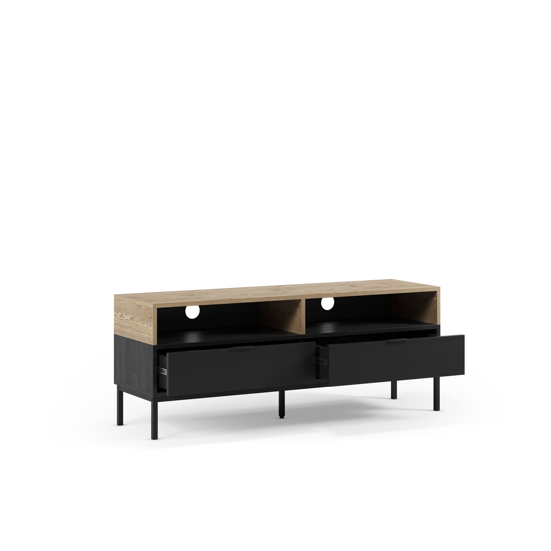 Mobile TV 2 cassetti nero e rovere Maris 140x55 cm