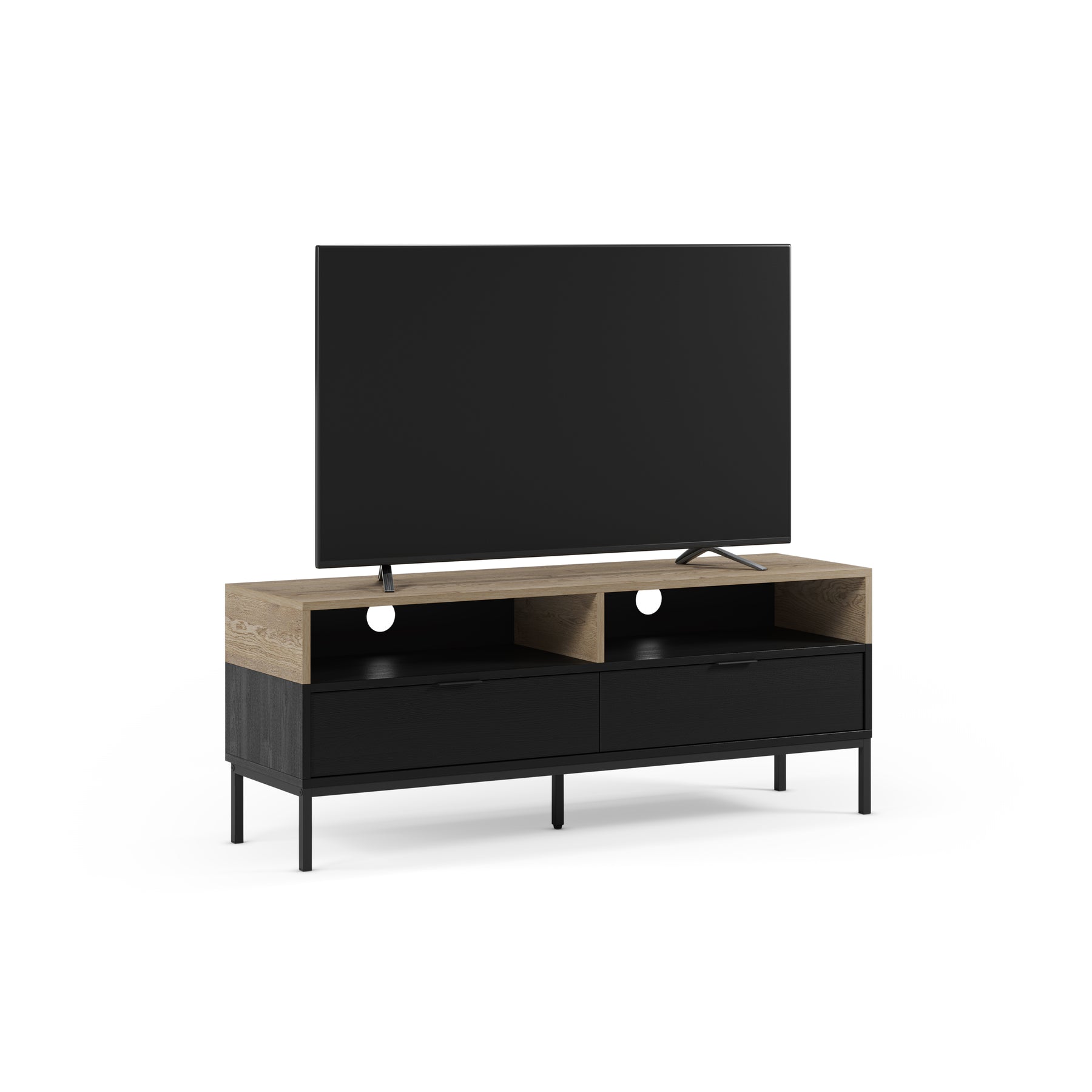 Mobile TV 2 cassetti nero e rovere Maris 140x55 cm