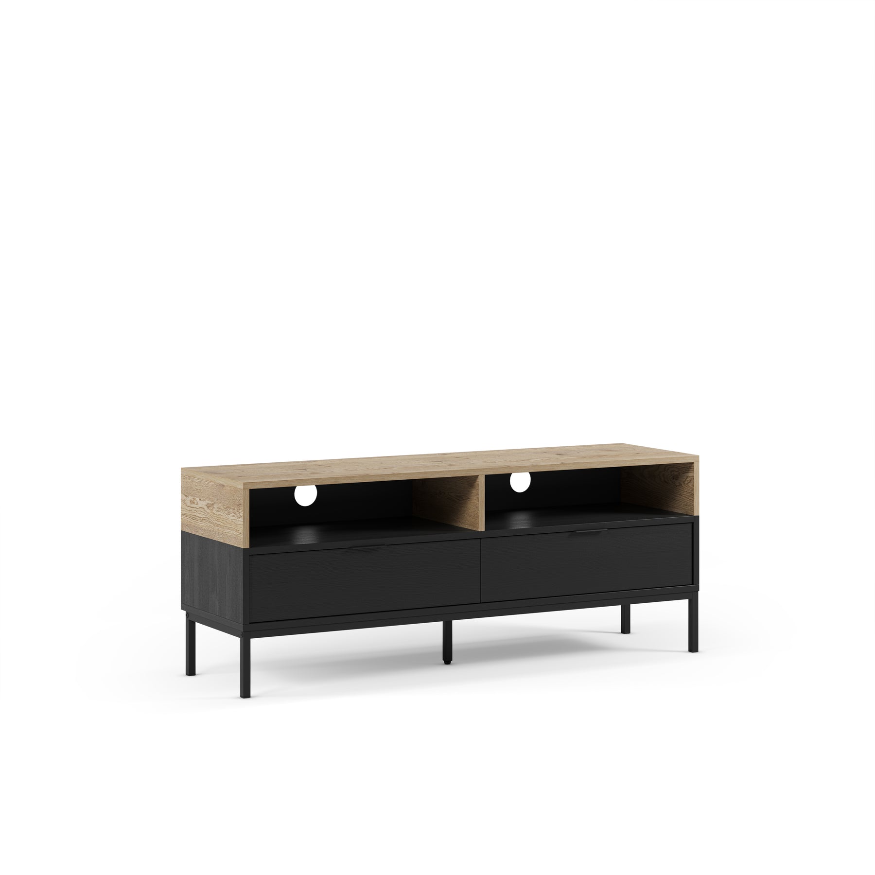 Mobile TV 2 cassetti nero e rovere Maris 140x55 cm