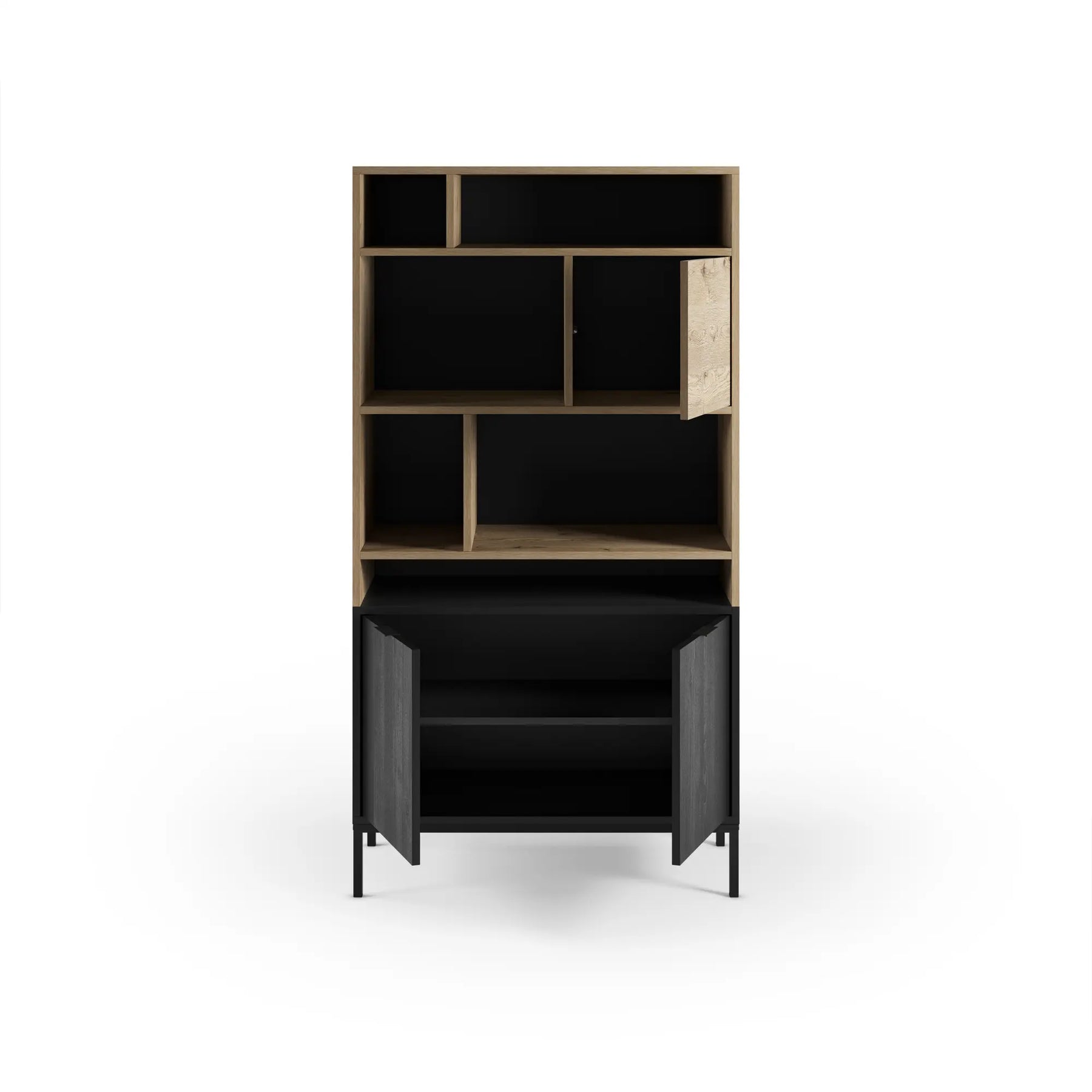 Libreria 3 ante nero e rovere Maris 90x170 cm