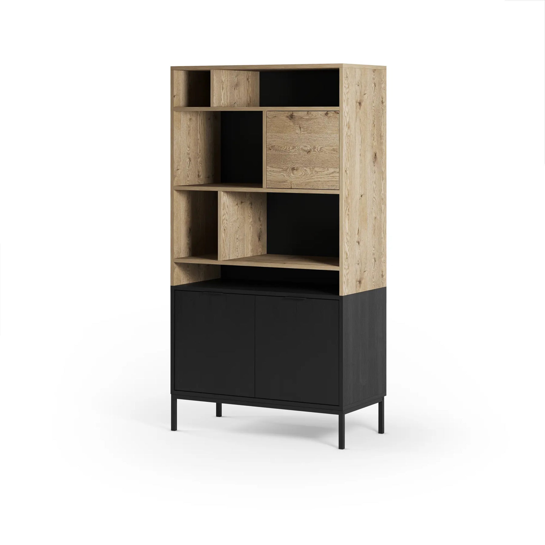 Libreria 3 ante nero e rovere Maris 90x170 cm