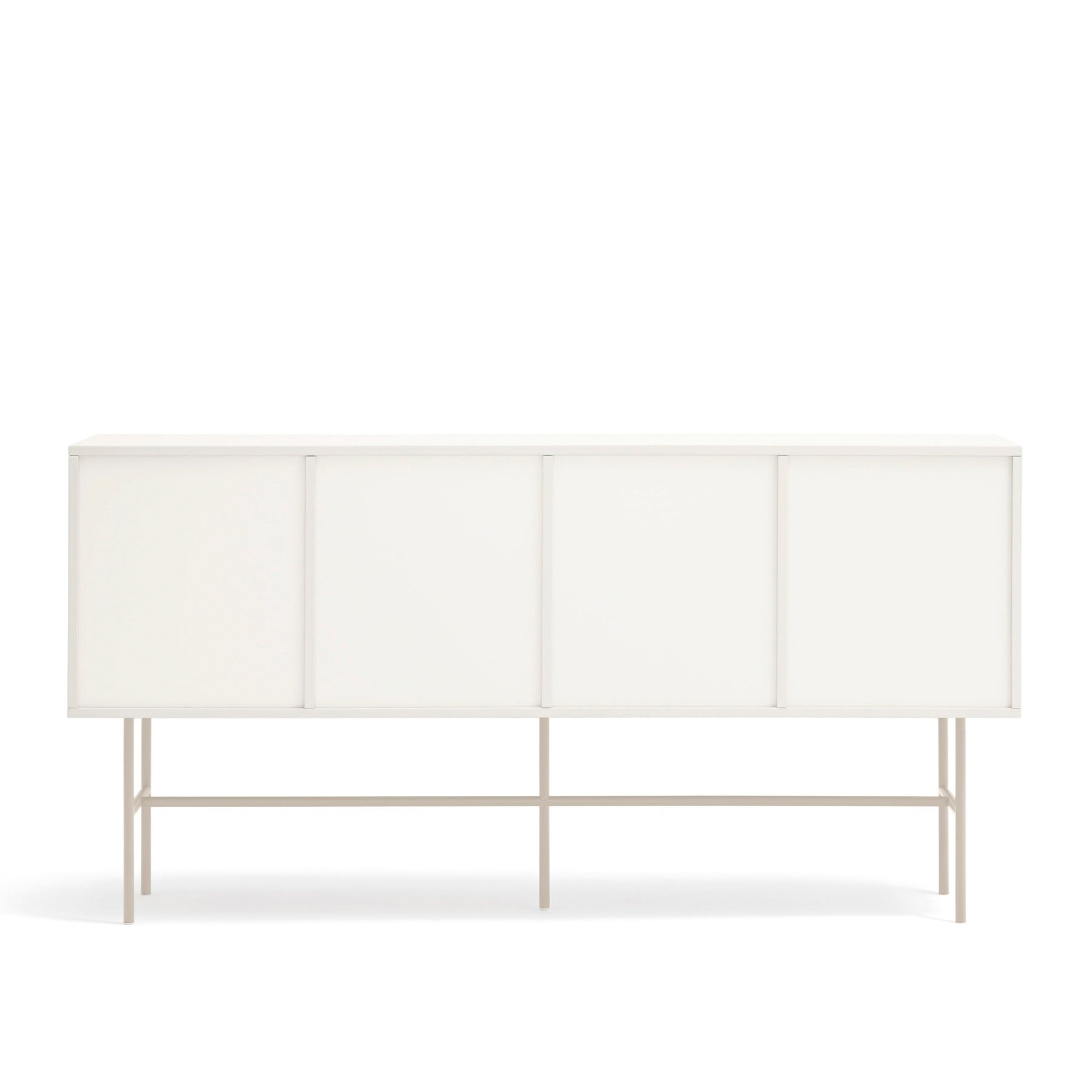 Madia tre cassetti anta scorrevole laccata crema e sabbia con piede in ferro Nube di Teulat 180x45cm
