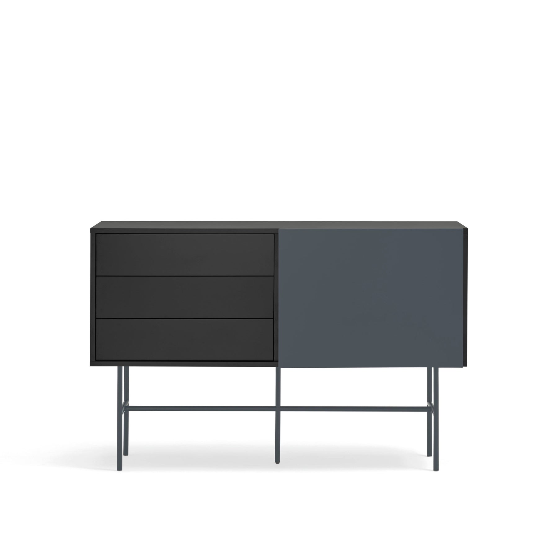 Cassettiera 3 cassetti e anta scorrevole laccata nero e grigio antracite Nube di Teulat 140x91 cm