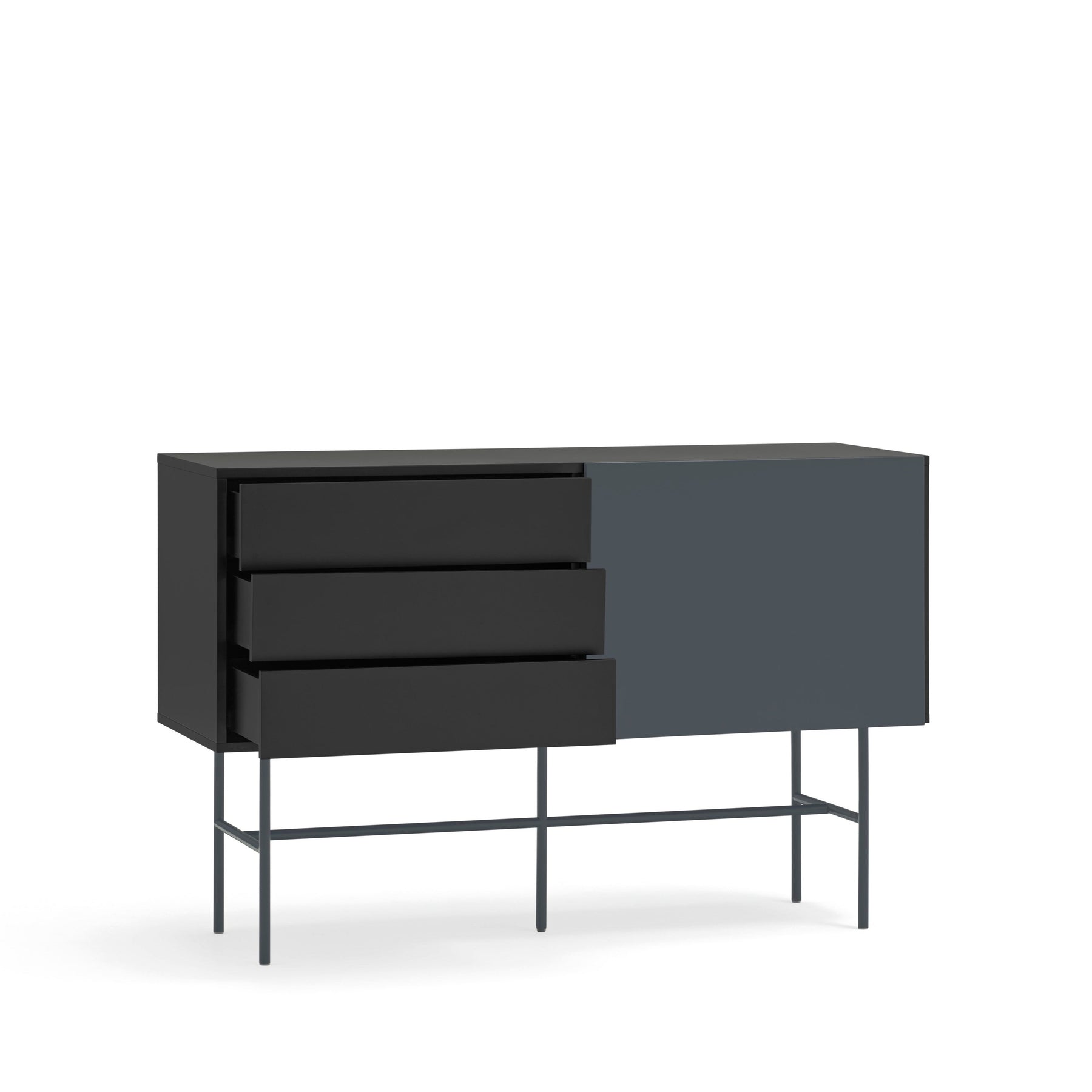 Cassettiera 3 cassetti e anta scorrevole laccata nero e grigio antracite Nube di Teulat 140x91 cm