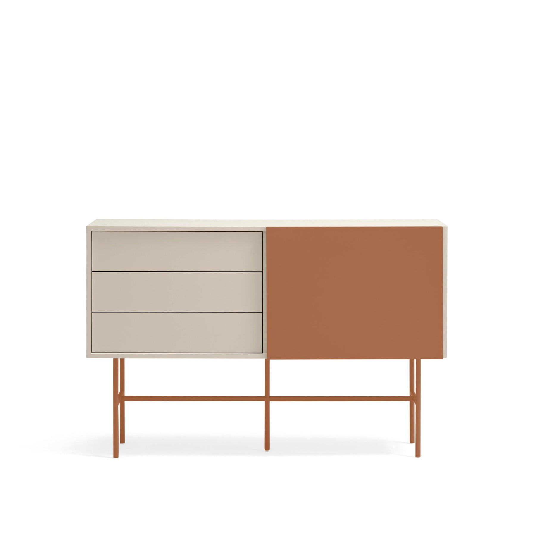 Cassettiera 3 cassetti e anta scorrevole laccata sabbia e terracotta Nube di Teulat 140x91 cm