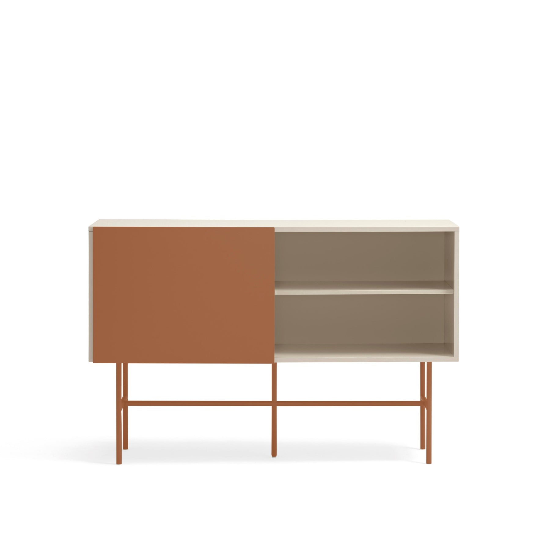 Cassettiera 3 cassetti e anta scorrevole laccata sabbia e terracotta Nube di Teulat 140x91 cm