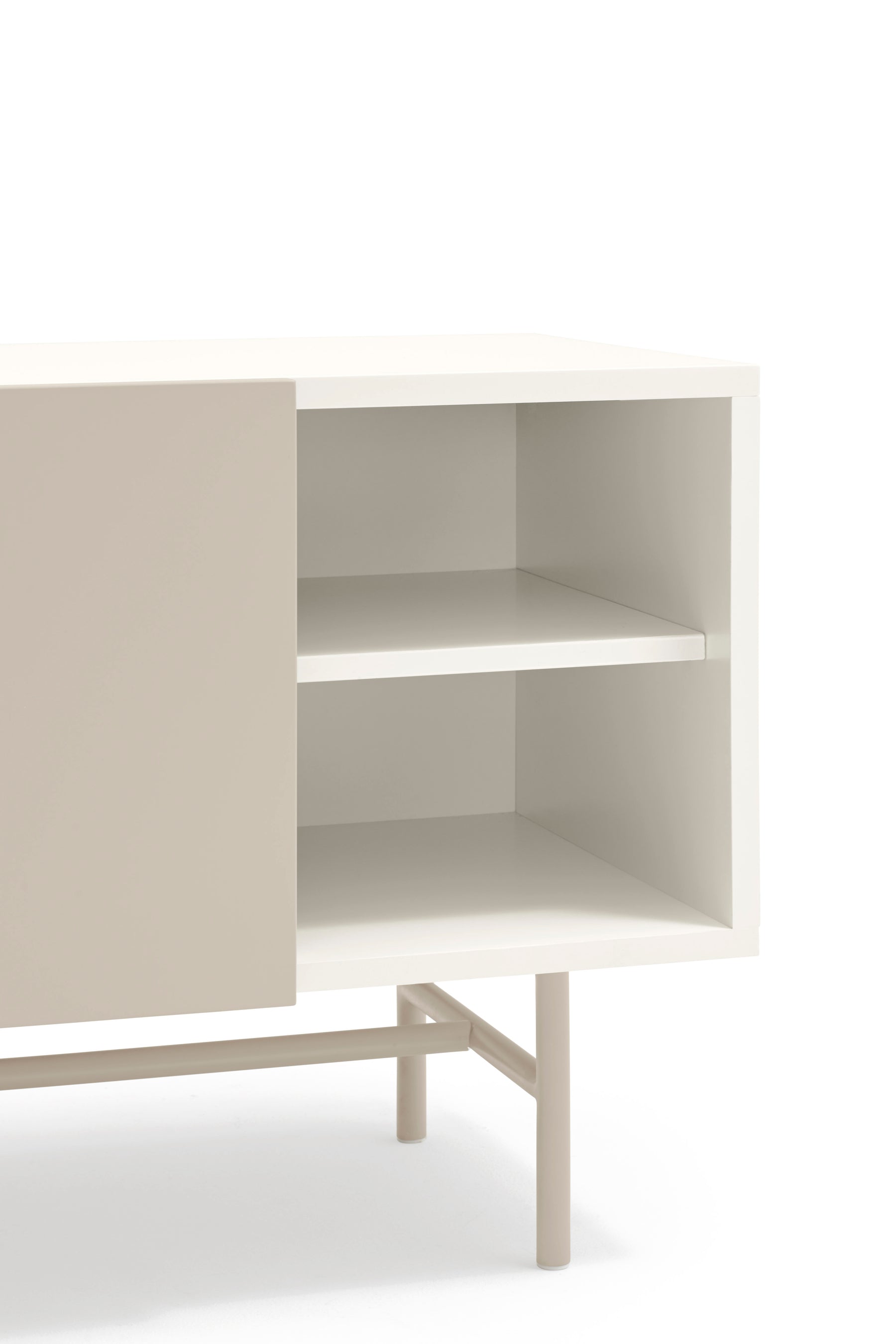 Mobile TV 2 ante e 2 cassetti laccato crema e sabbia con piede in ferro Nube di Teulat 180x56 cm