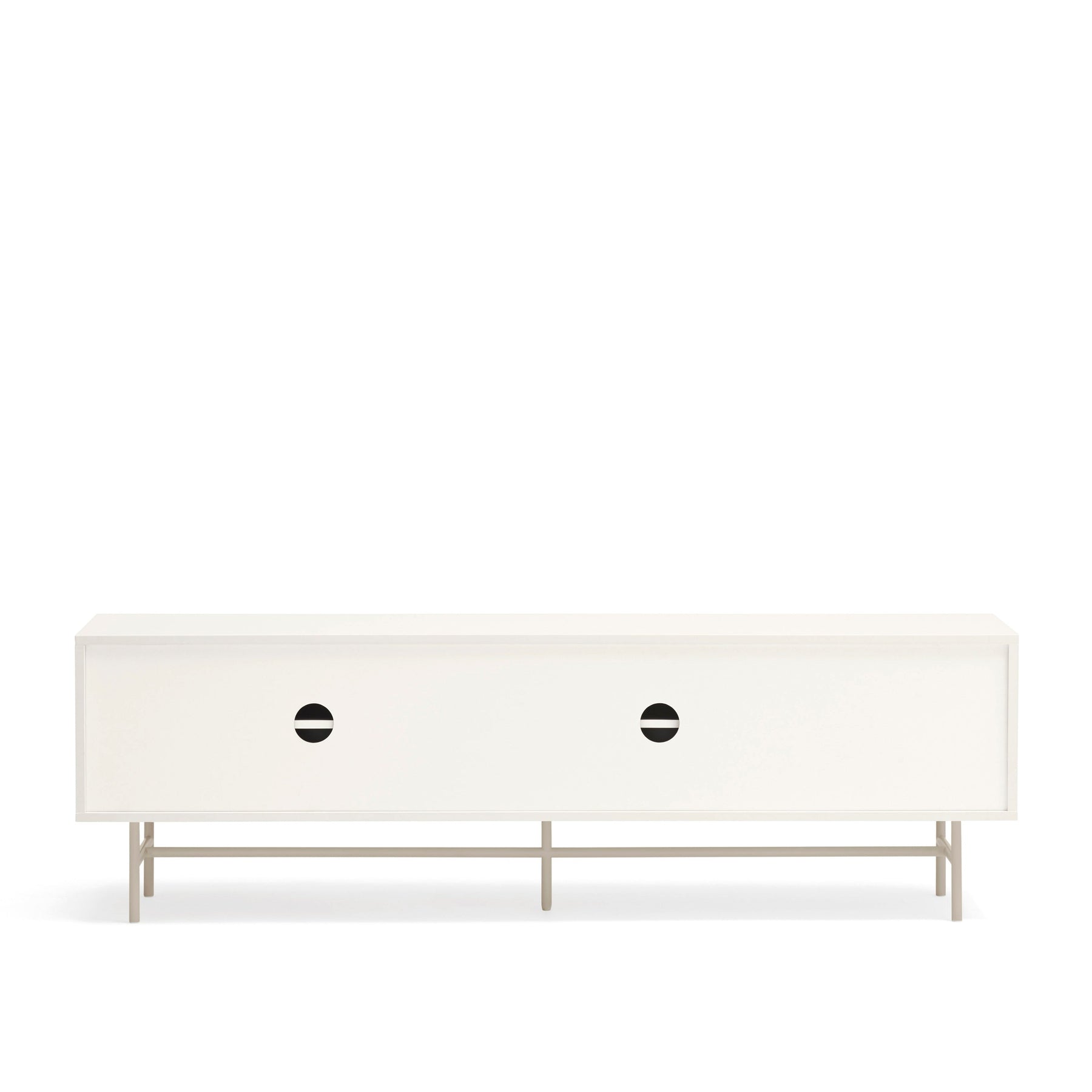 Mobile TV 2 ante e 2 cassetti laccato crema e sabbia con piede in ferro Nube di Teulat 180x56 cm