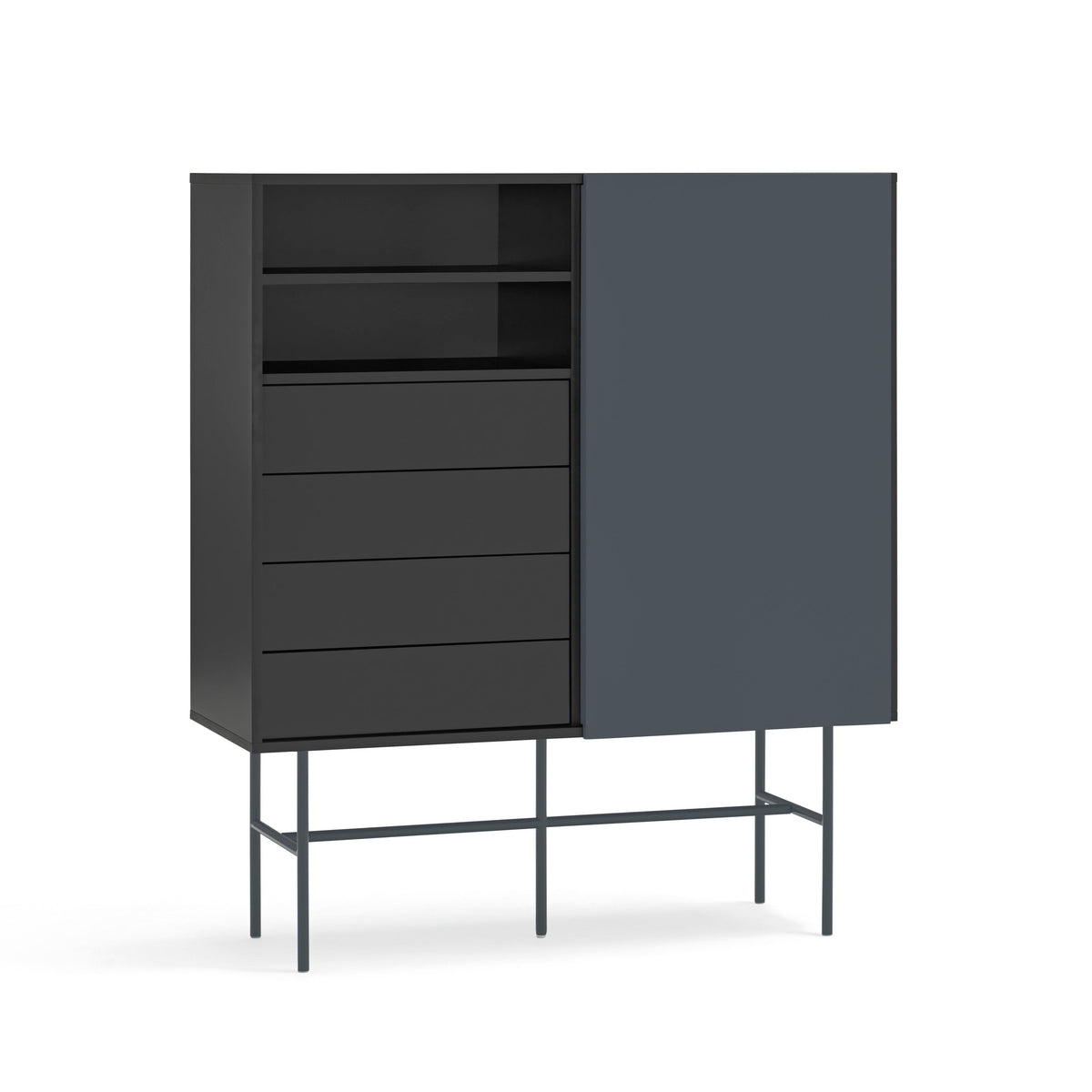 Credenza 4 cassetti anta scorrevole nero e grigio antracite Nube di Teulat 120x140