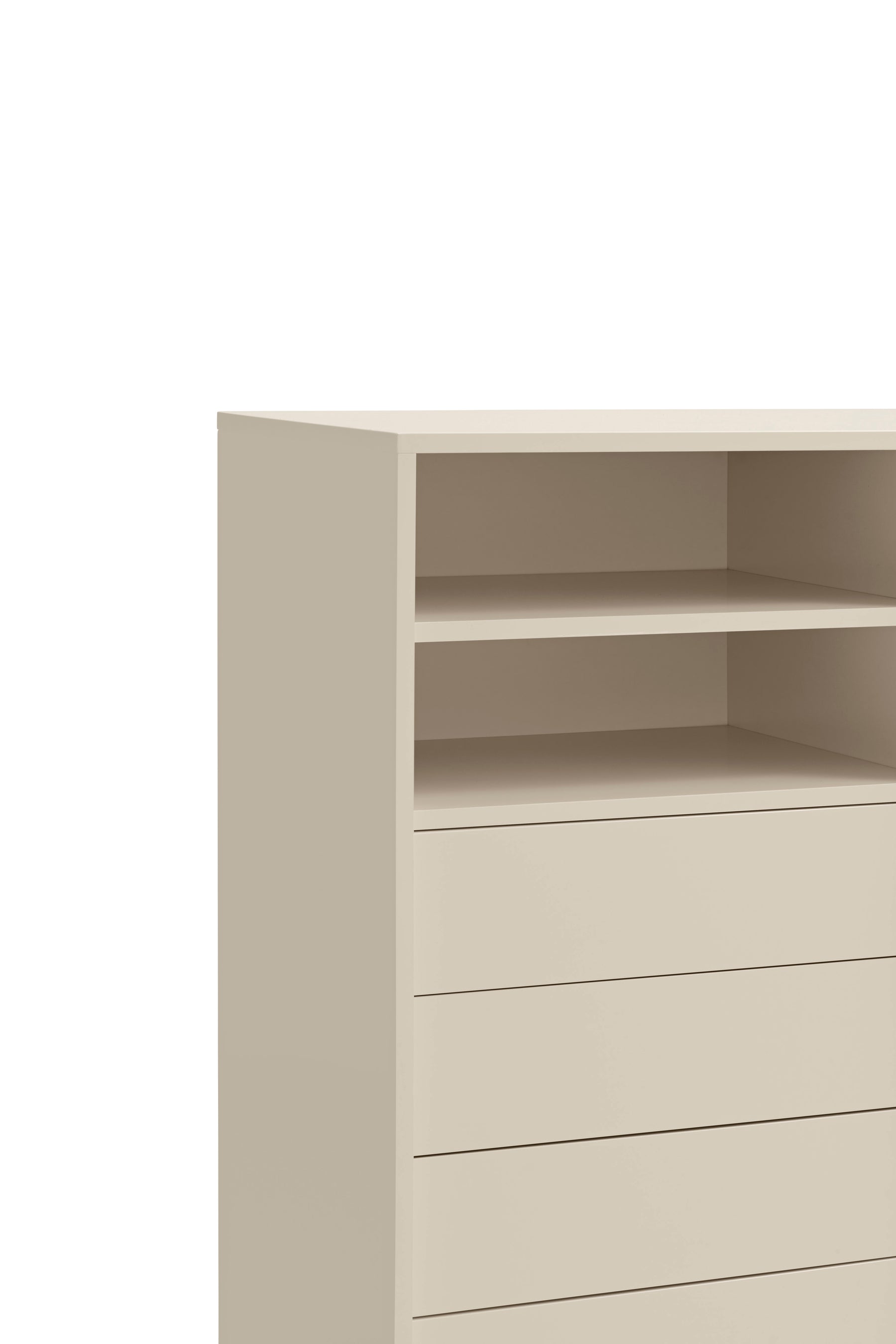 Credenza 4 cassetti con anta scorrevole e ripiani a vista sabbia e terracotta Nube di Teulat 120x140