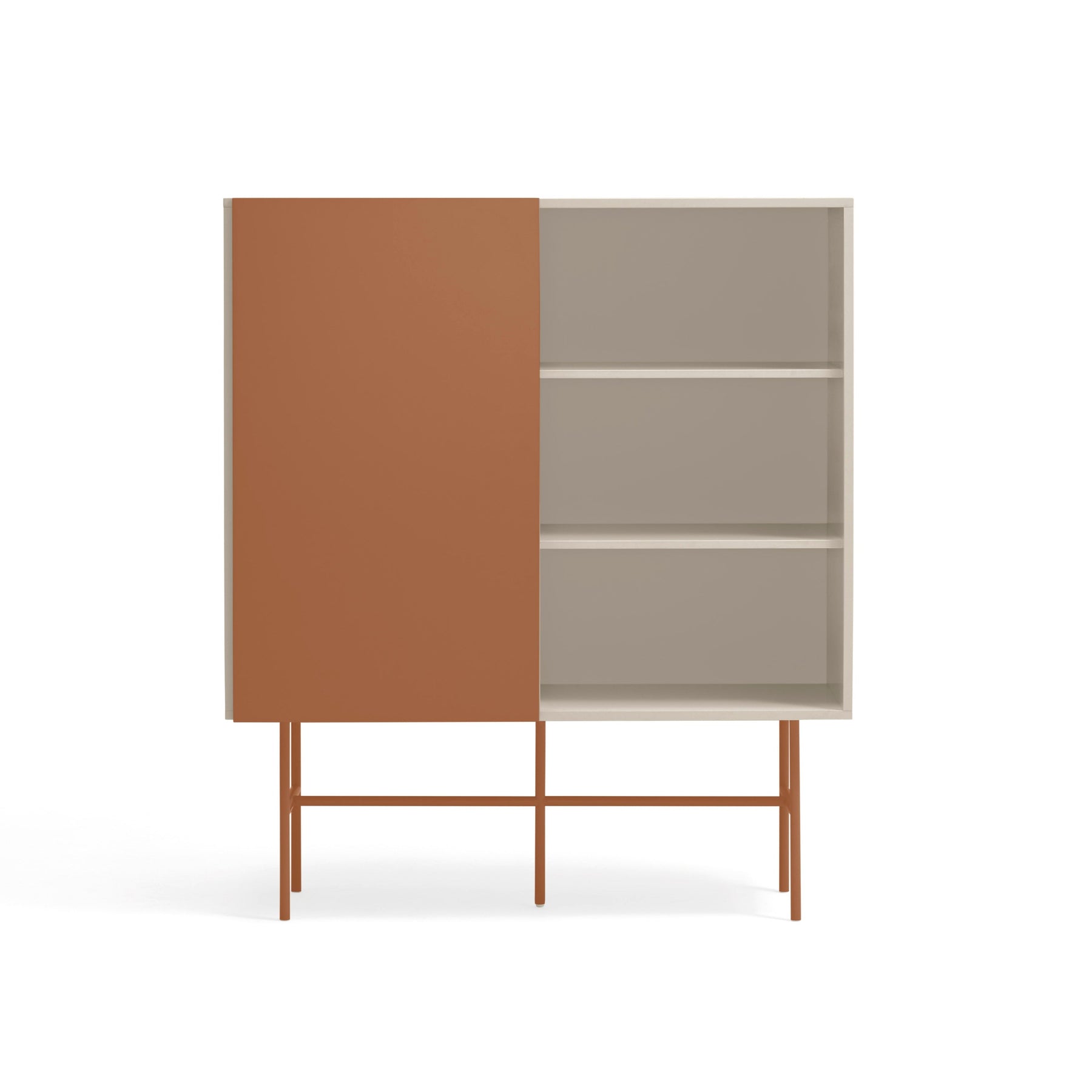 Credenza 4 cassetti con anta scorrevole e ripiani a vista sabbia e terracotta Nube di Teulat 120x140