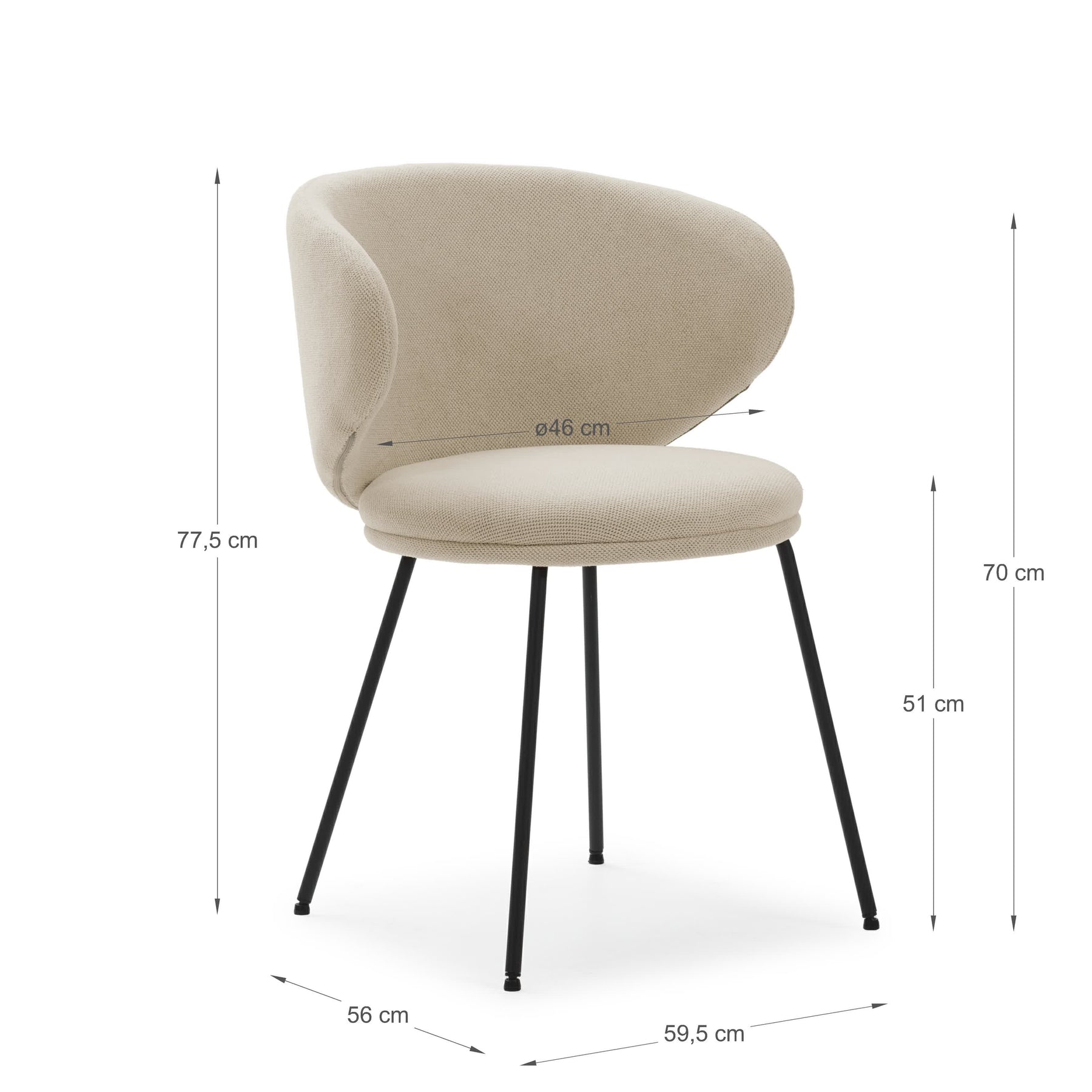 Set di 2 sedie in tessuto con gambe in metallo nero Lea 59x56 h77 cm