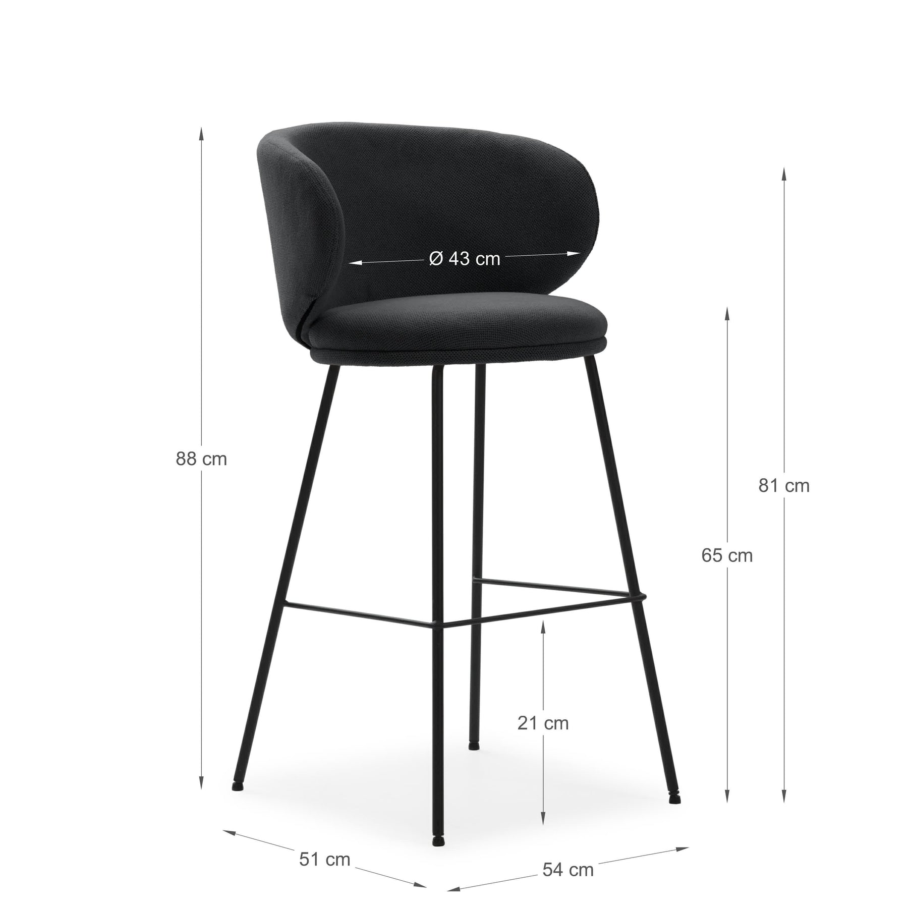 Set di 2 sgabelli in tessuto con gambe lunghe in metallo Raisa 54x51 h88 cm