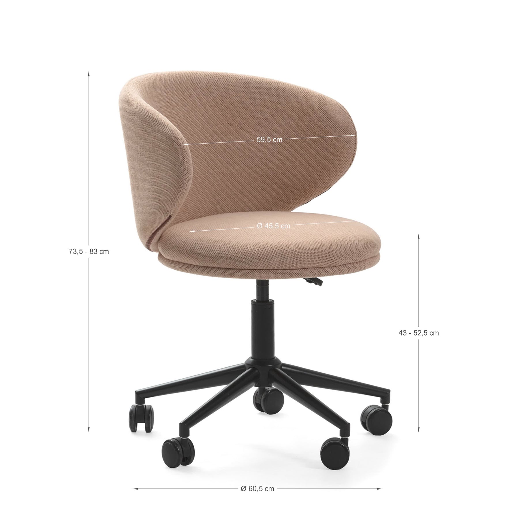 Sedia con base girevole e gambe in metallo rivestite nere Sofia 60x60 h73/83 cm