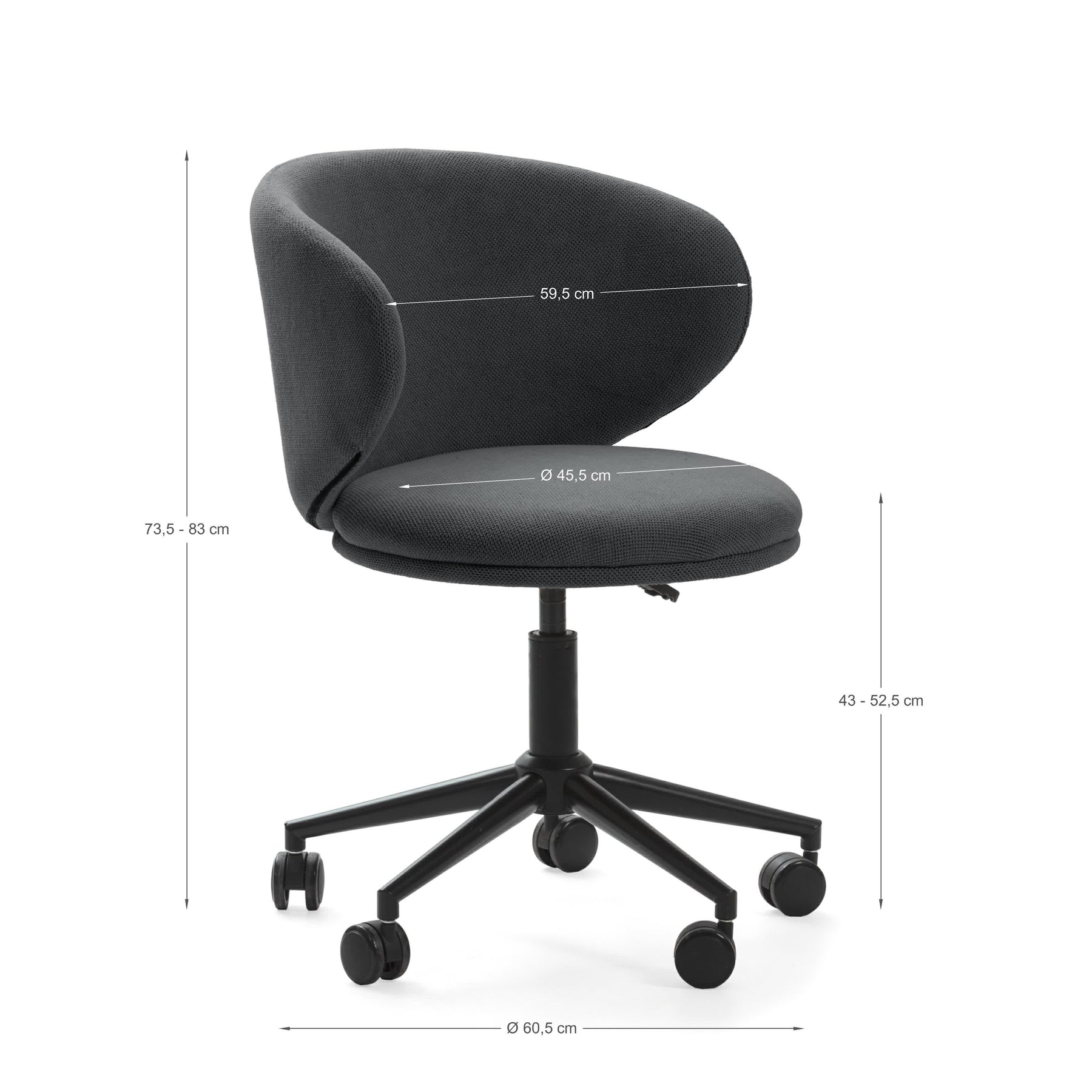 Sedia con base girevole e gambe in metallo rivestite nere Sofia 60x60 h73/83 cm