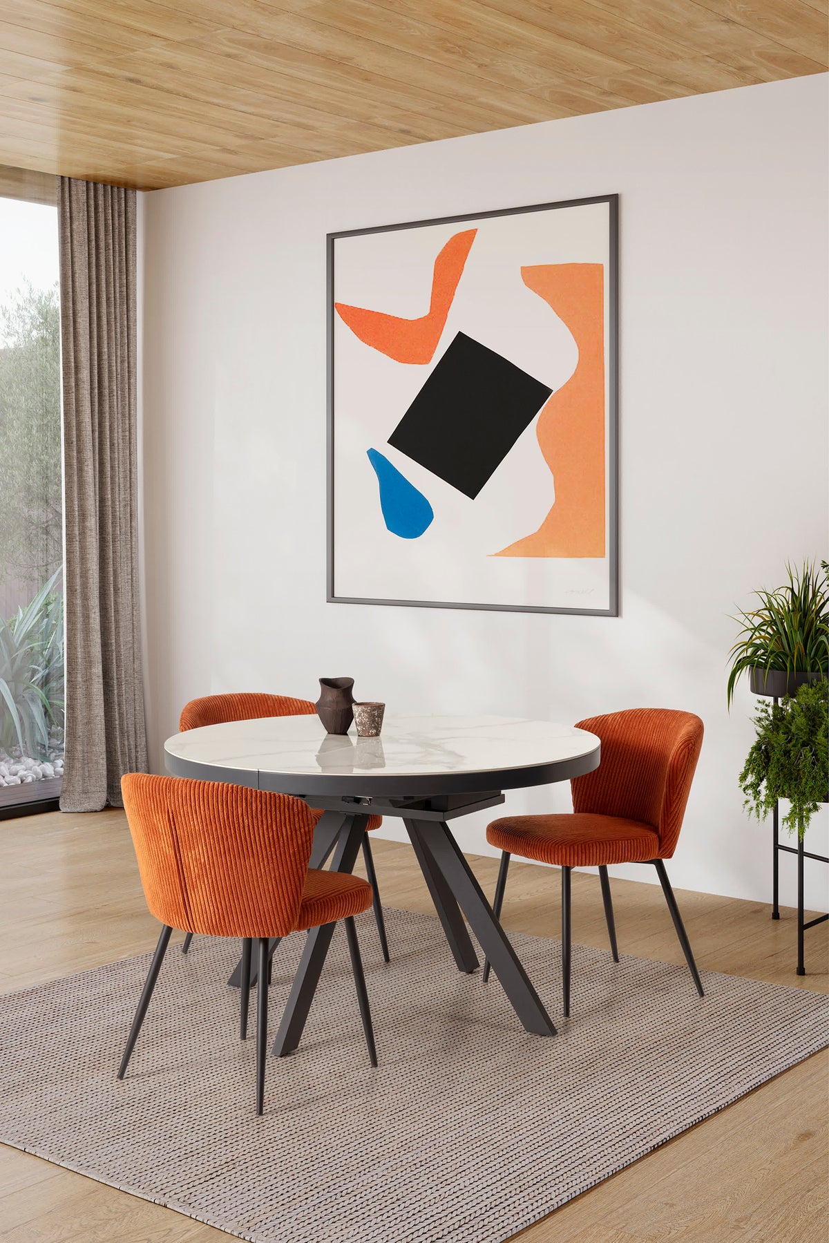 Tavolo tondo allungabile per 4/6 persone in ceramica bianca Bel 120/160x76 cm