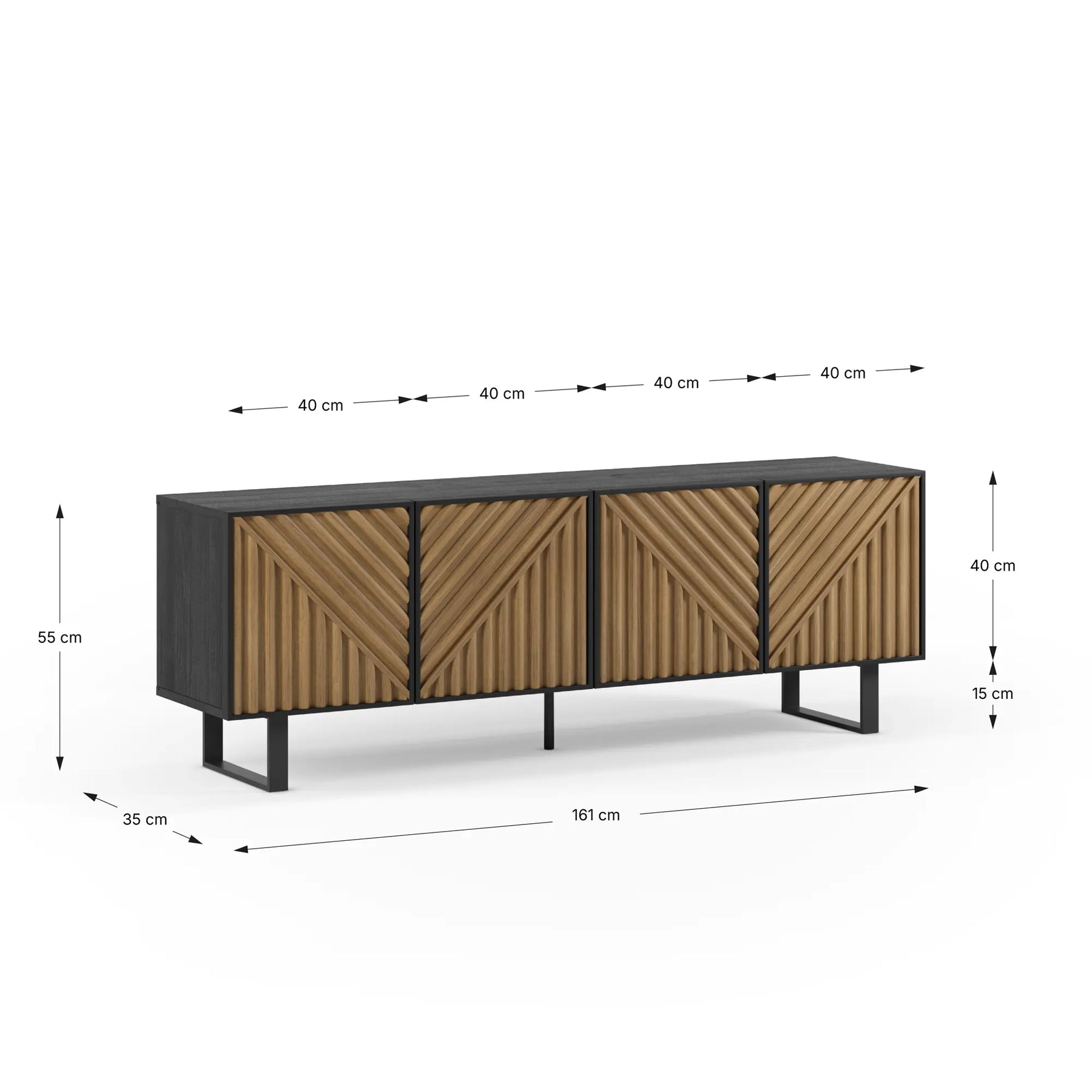 Mobile TV 4 ante nero e rovere Clea 161x55 cm