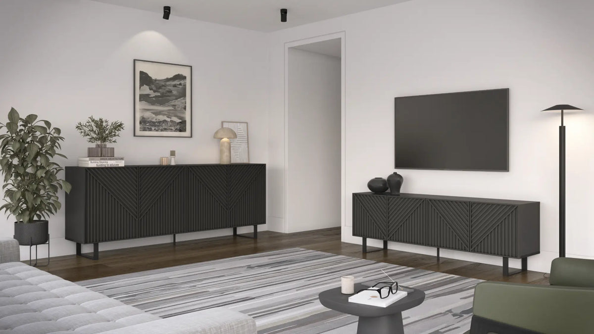 Mobile TV 4 ante nero Petra 161x55 cm