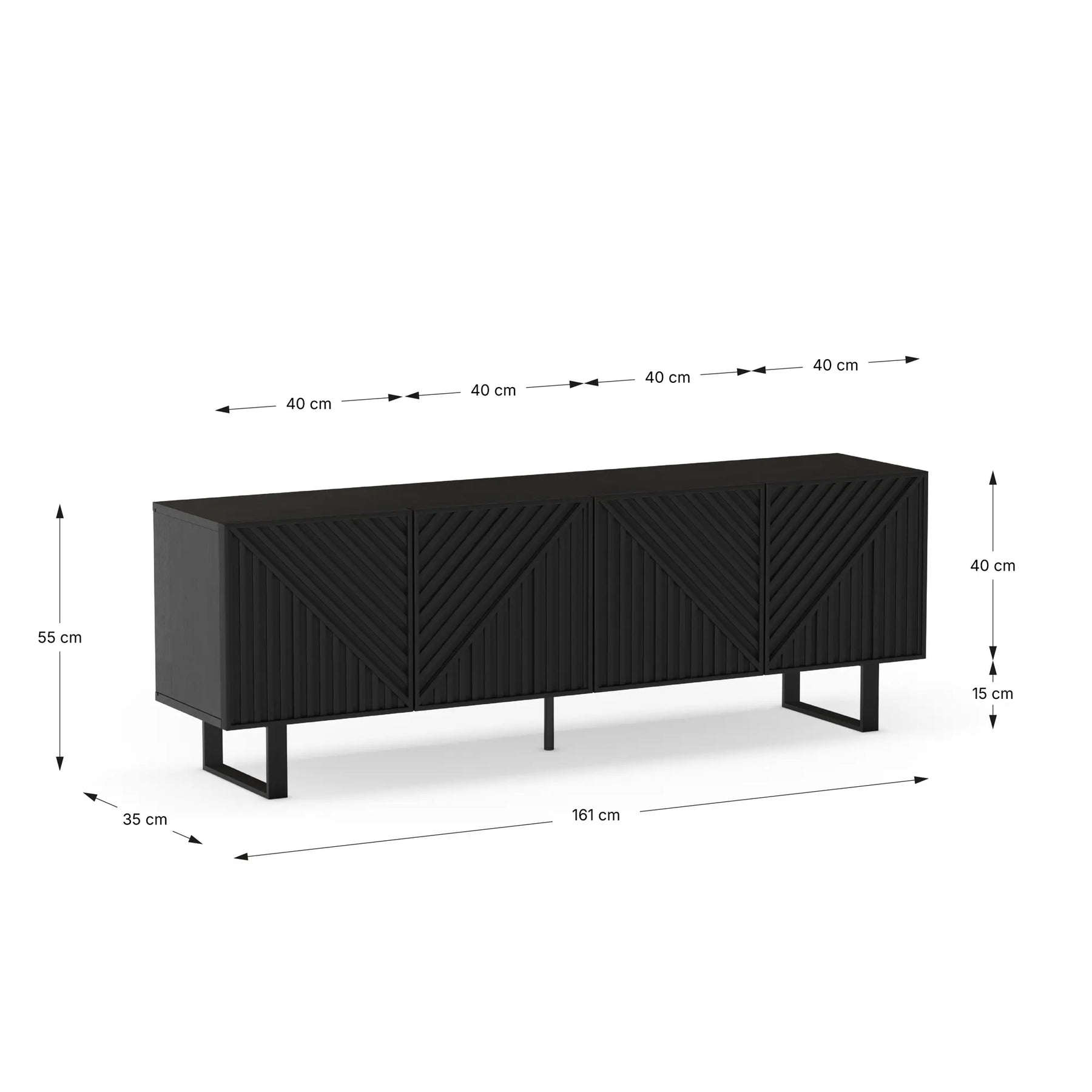 Mobile TV 4 ante nero Petra 161x55 cm