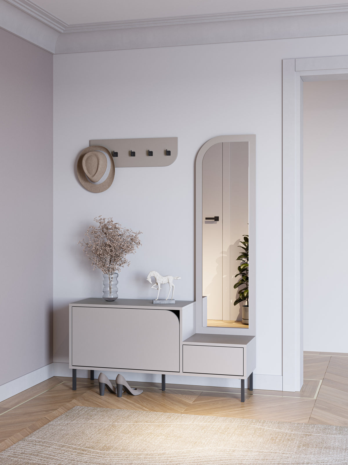 Scarpiera 2 ante con specchio e gancio appendiabiti Yara 112x172 cm