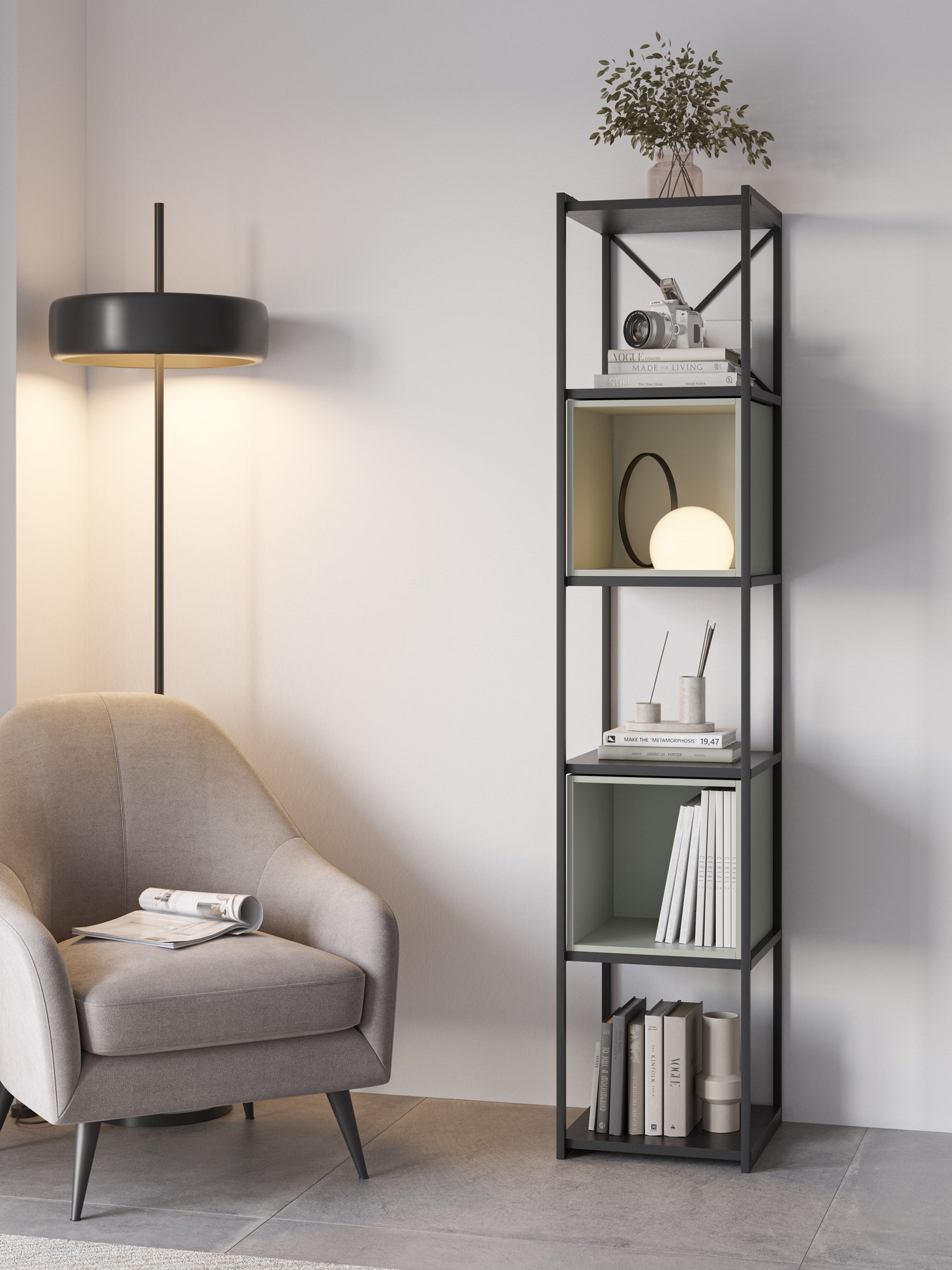 Libreria in metallo nero Anika 36x179 cm