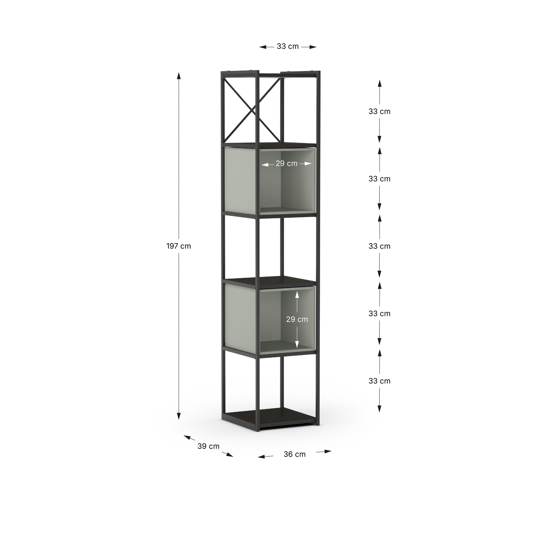 Libreria in metallo nero Anika 36x179 cm