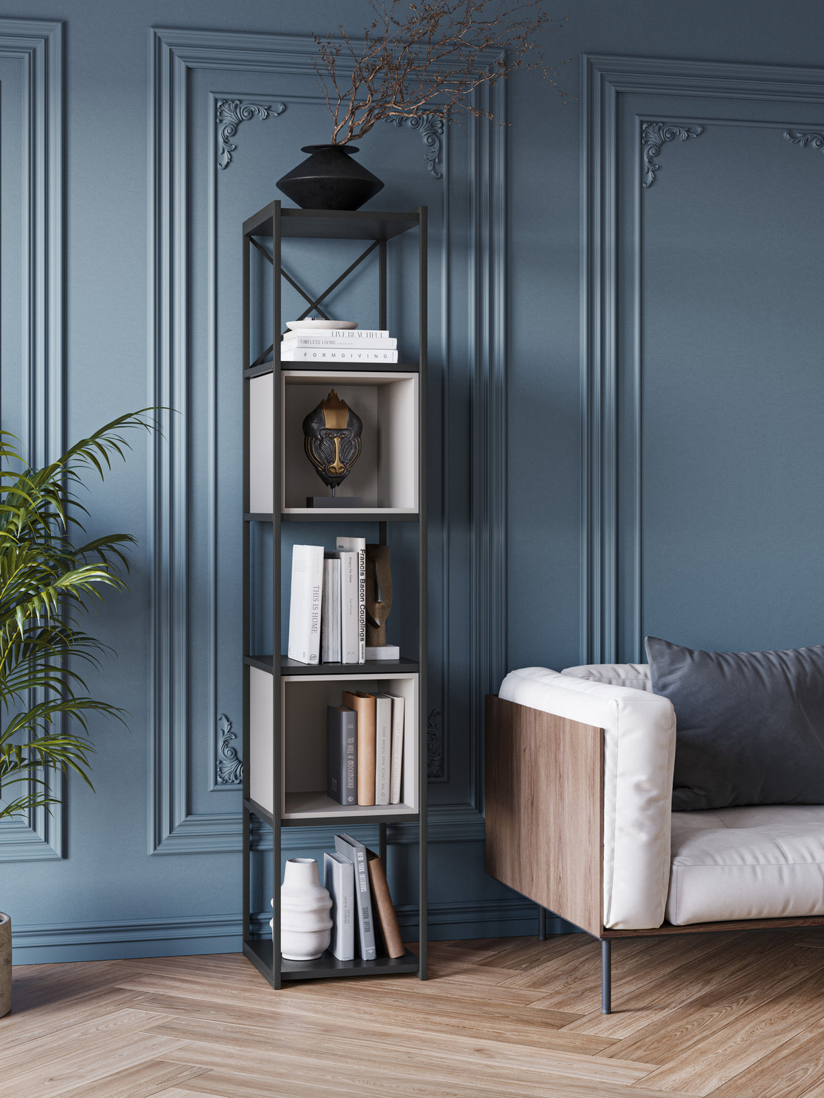 Libreria in metallo nero Anika 36x179 cm