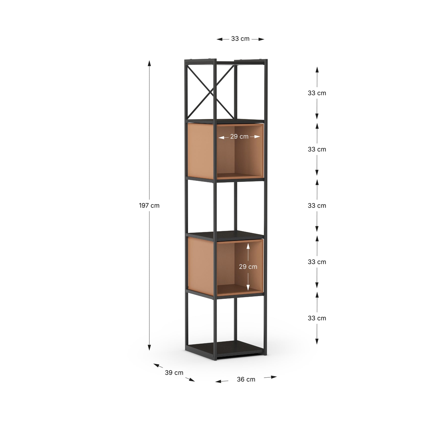 Libreria in metallo nero Anika 36x179 cm