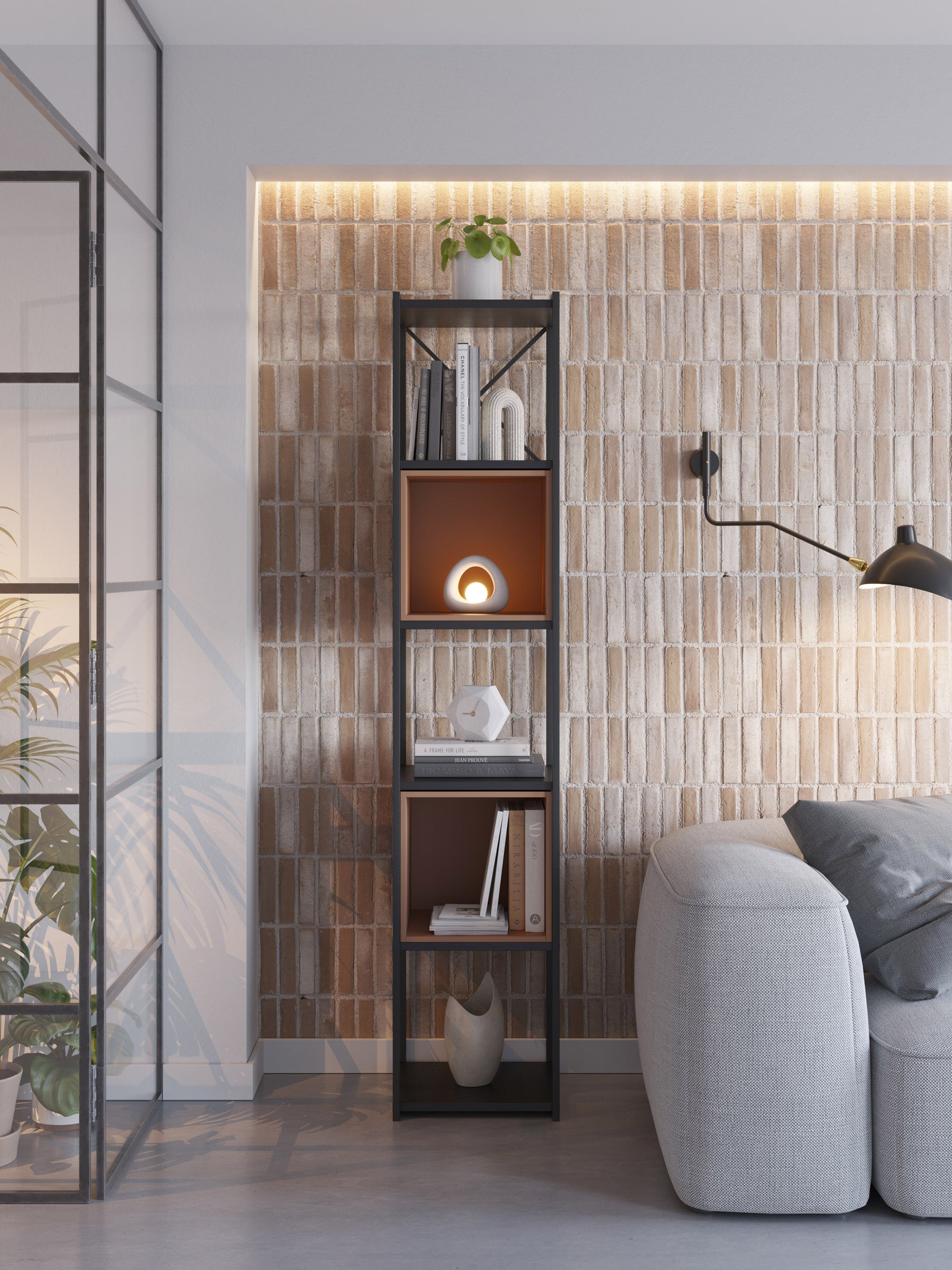 Libreria in metallo nero Anika 36x179 cm