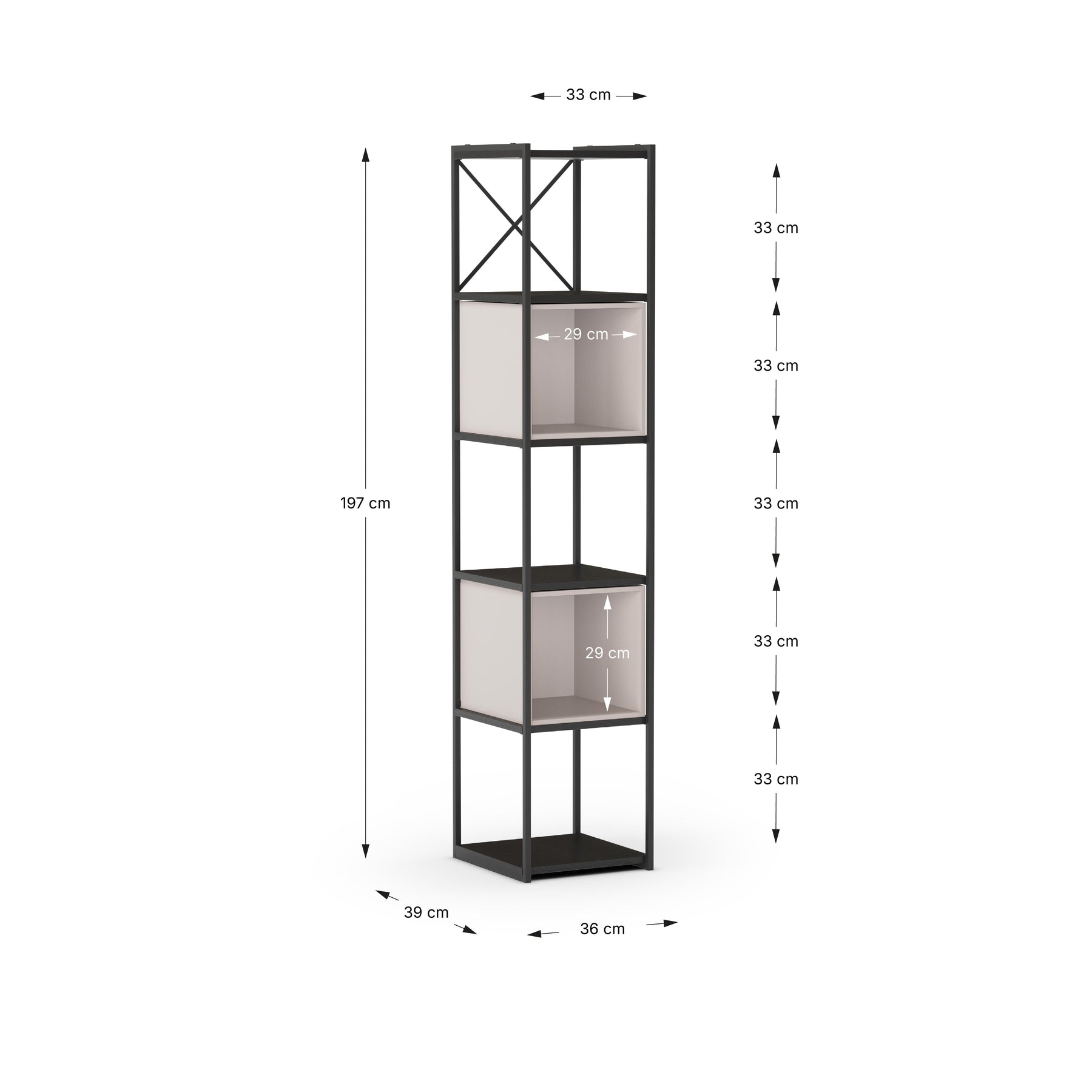Libreria in metallo nero Anika 36x179 cm