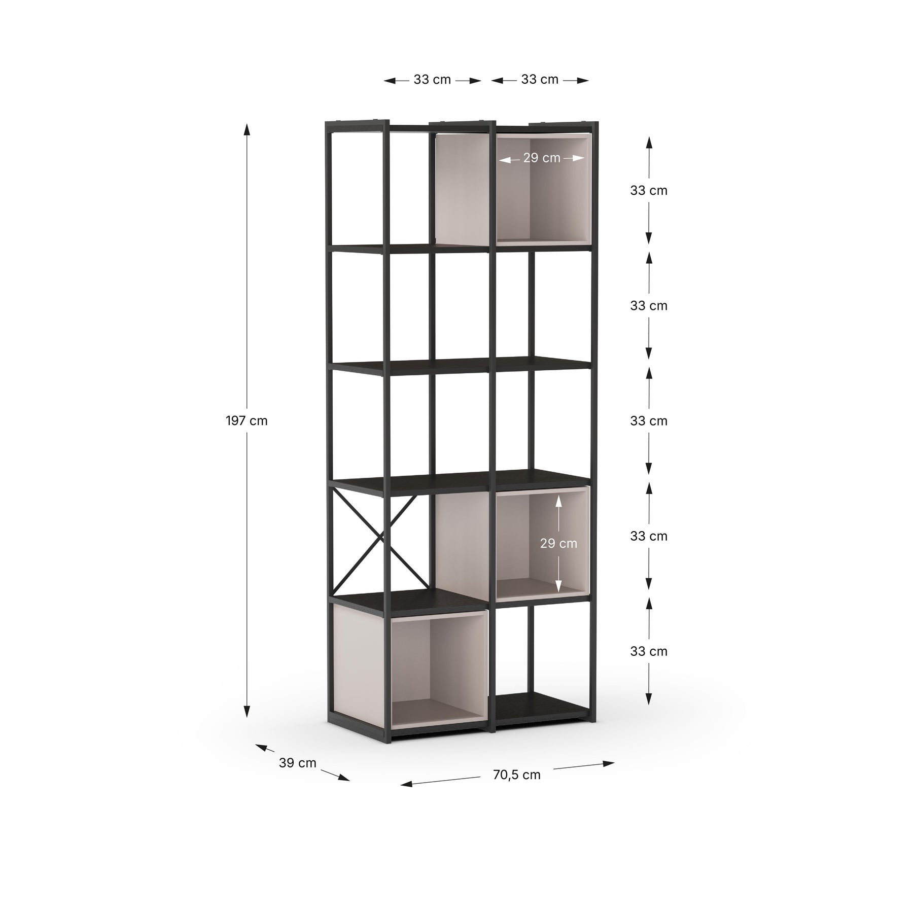 Libreria in metallo nero Anika 70x179 cm