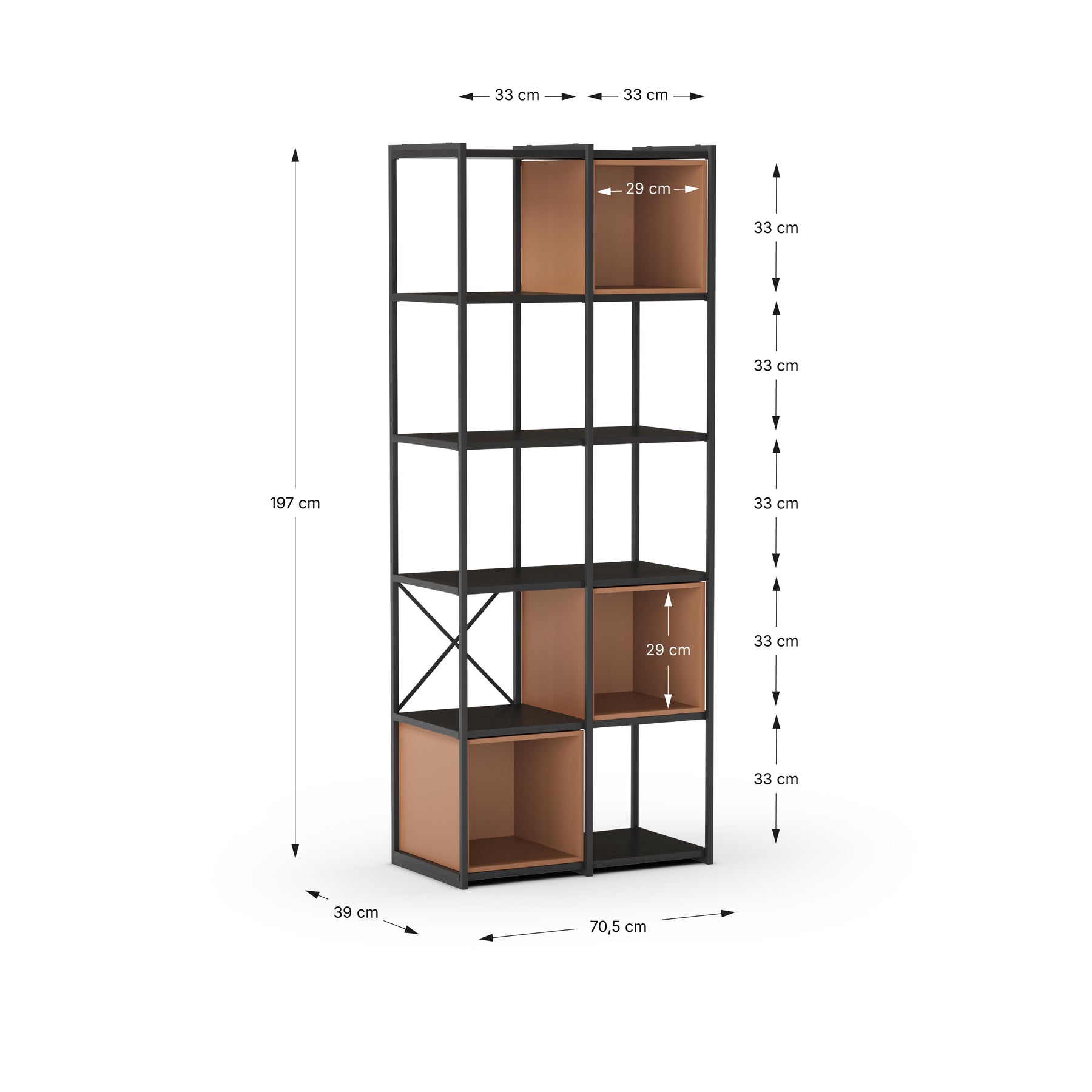 Libreria in metallo nero Anika 70x179 cm