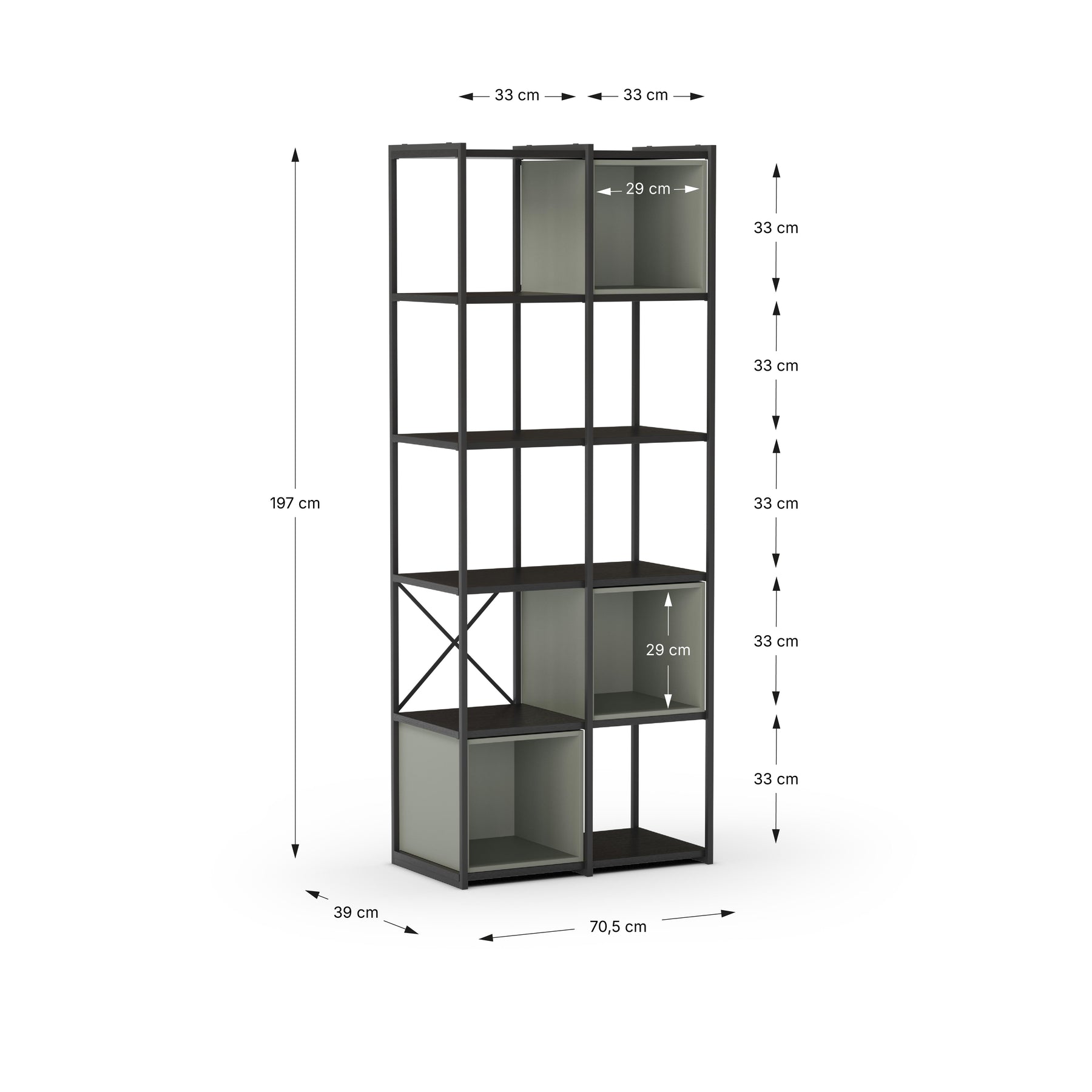 Libreria in metallo nero Anika 70x179 cm