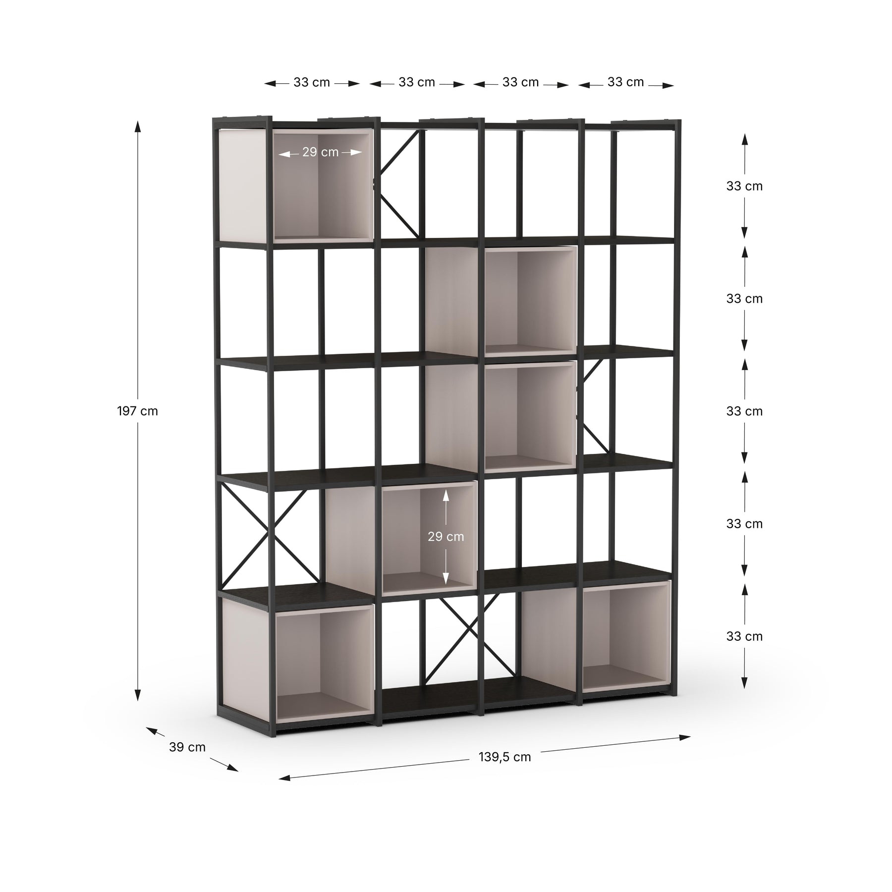 Libreria in metallo nero Anika 139x179 cm