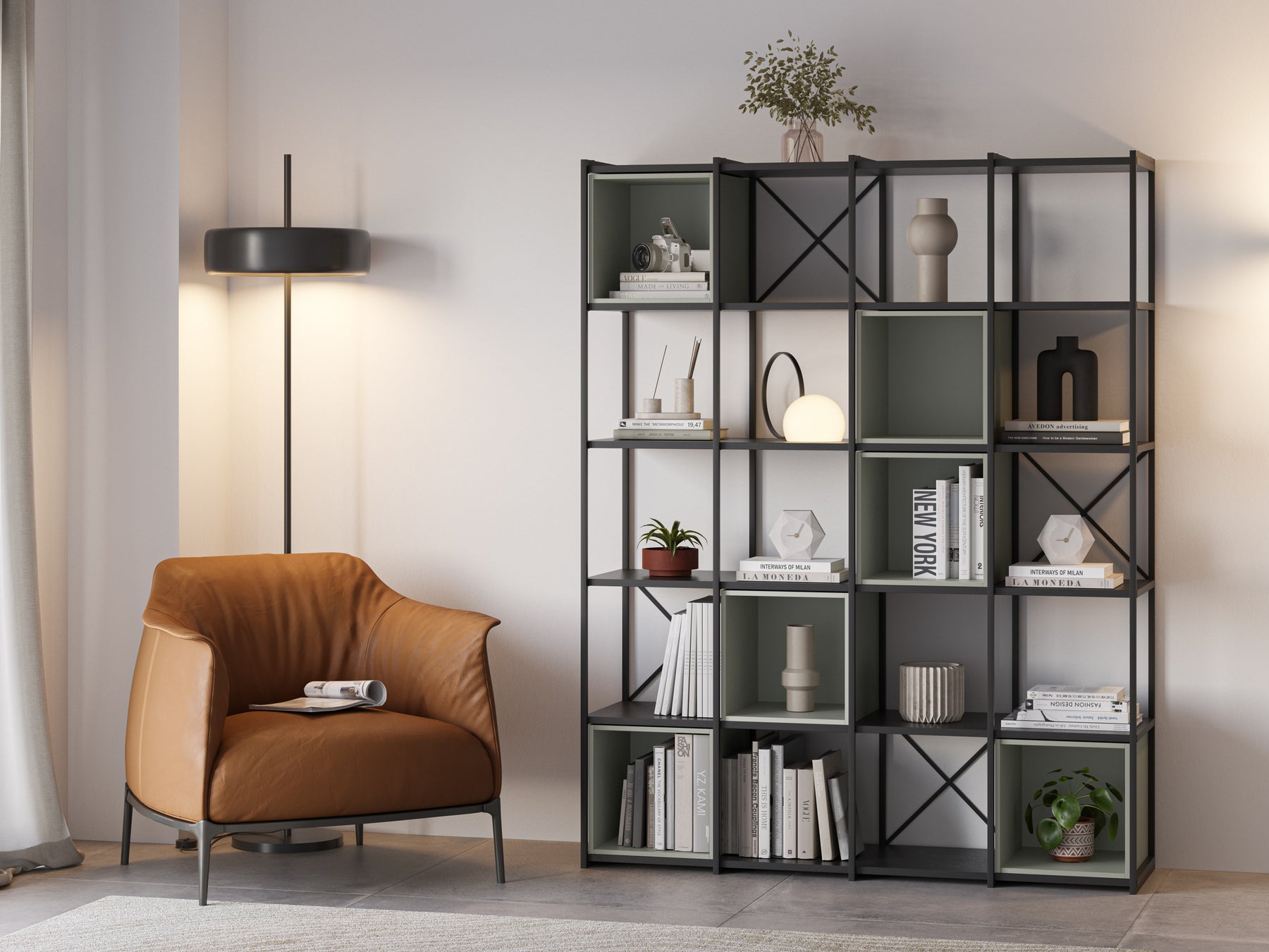 Libreria in metallo nero Anika 139x179 cm