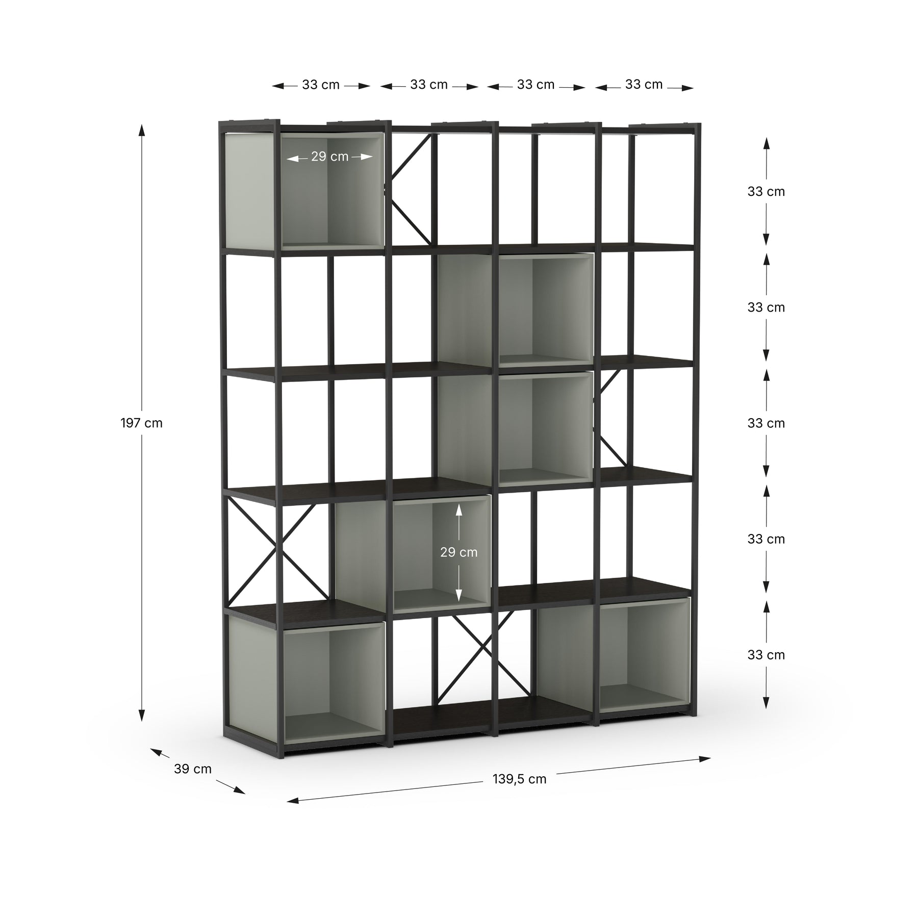 Libreria in metallo nero Anika 139x179 cm