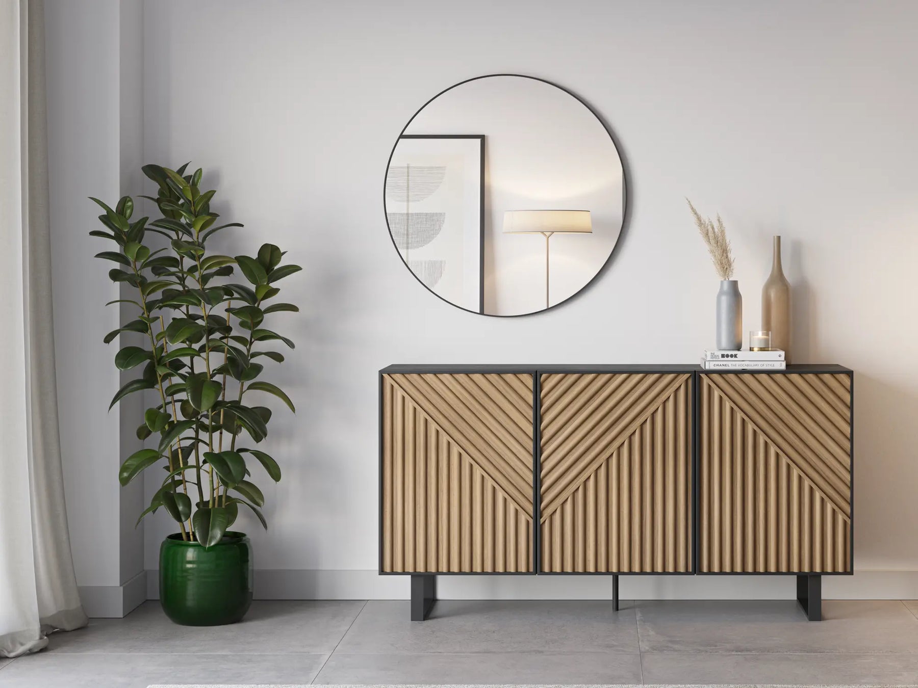 Madia 3 ante nero e rovere Clea 150x80 cm