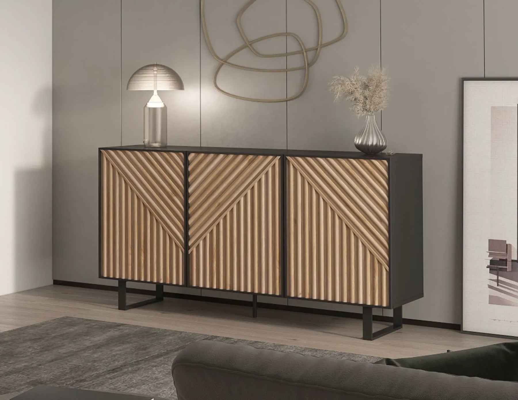 Madia 3 ante nero e rovere Clea 150x80 cm
