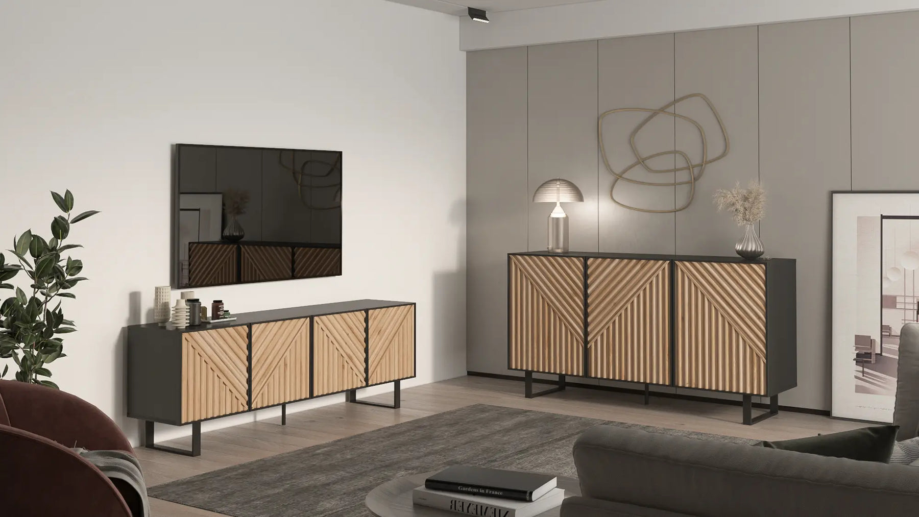 Madia 3 ante nero e rovere Clea 150x80 cm