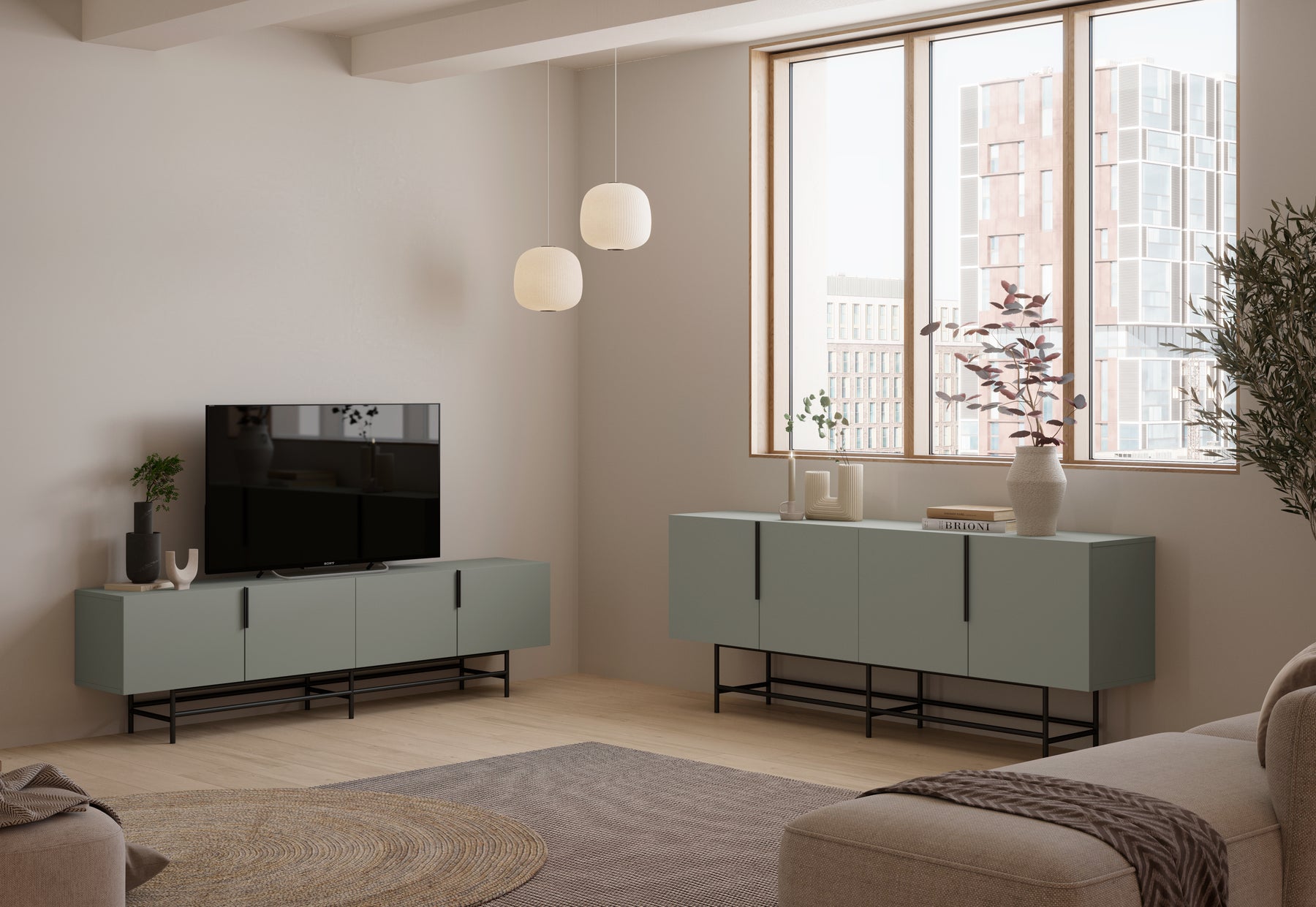 Madia 4 ante con gamba in metallo Elide 200x77 cm