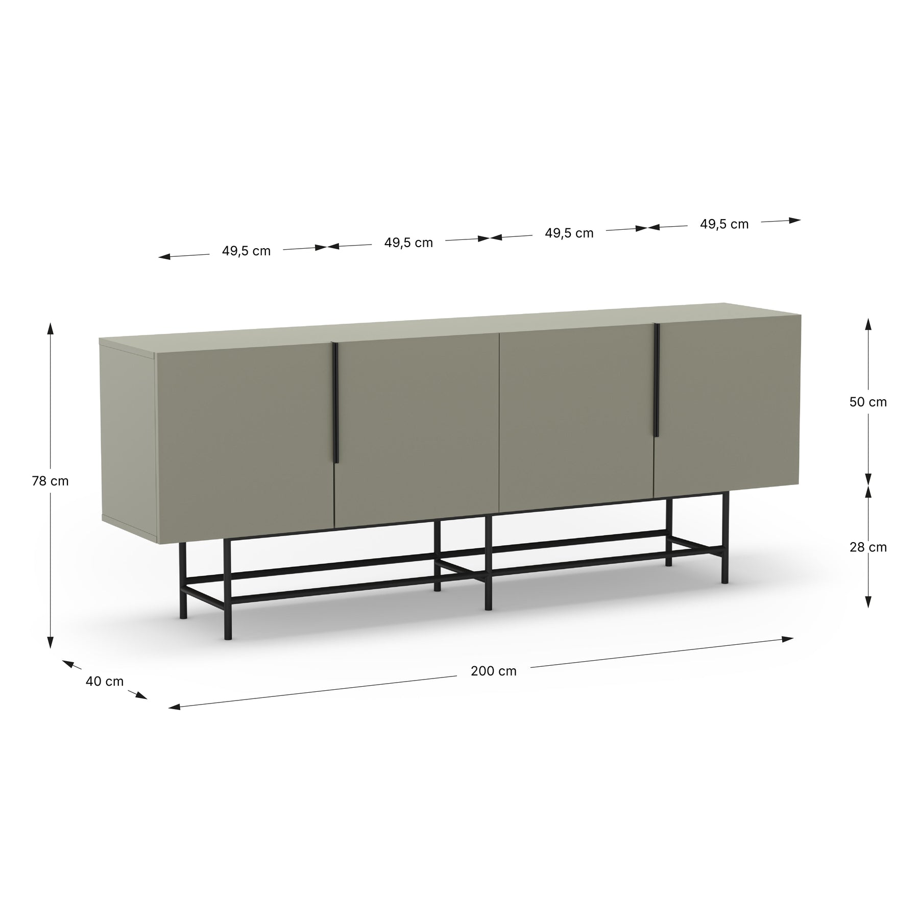 Madia 4 ante con gamba in metallo Elide 200x77 cm