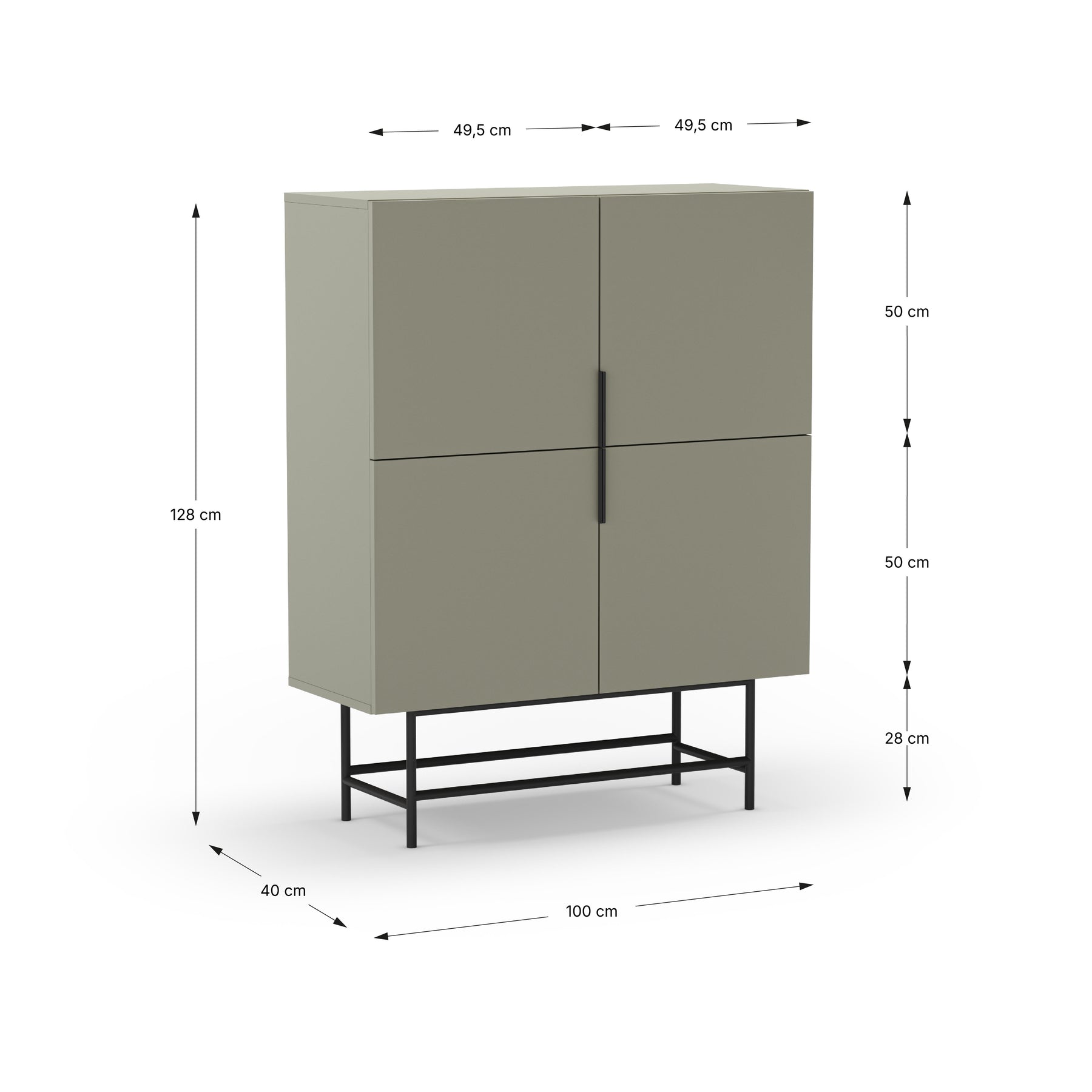 Credenza 4 ante con gamba in metallo Elide 100x128 cm