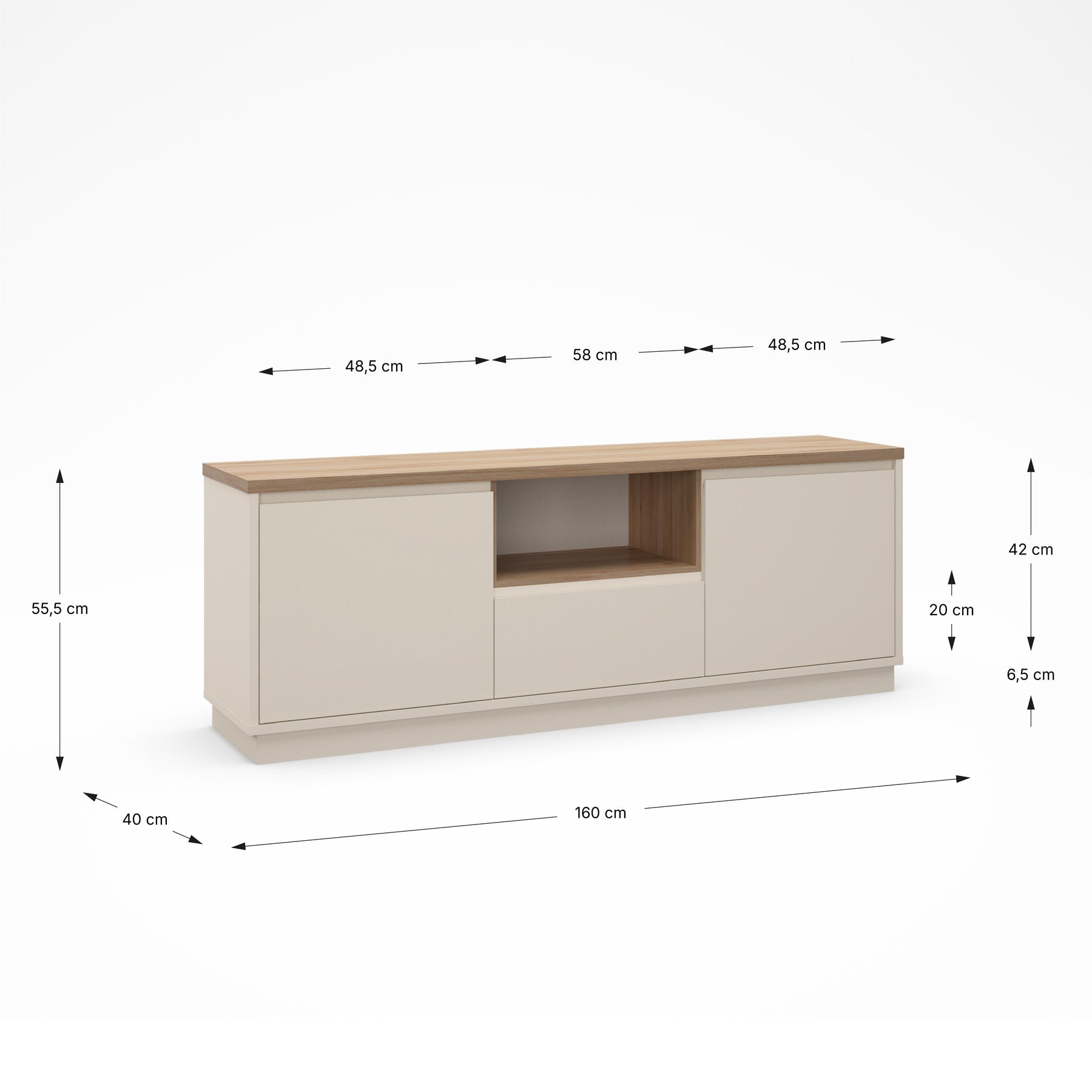 Mobile TV 2 ante 1 cassetto tortora Dory 161x55 cm