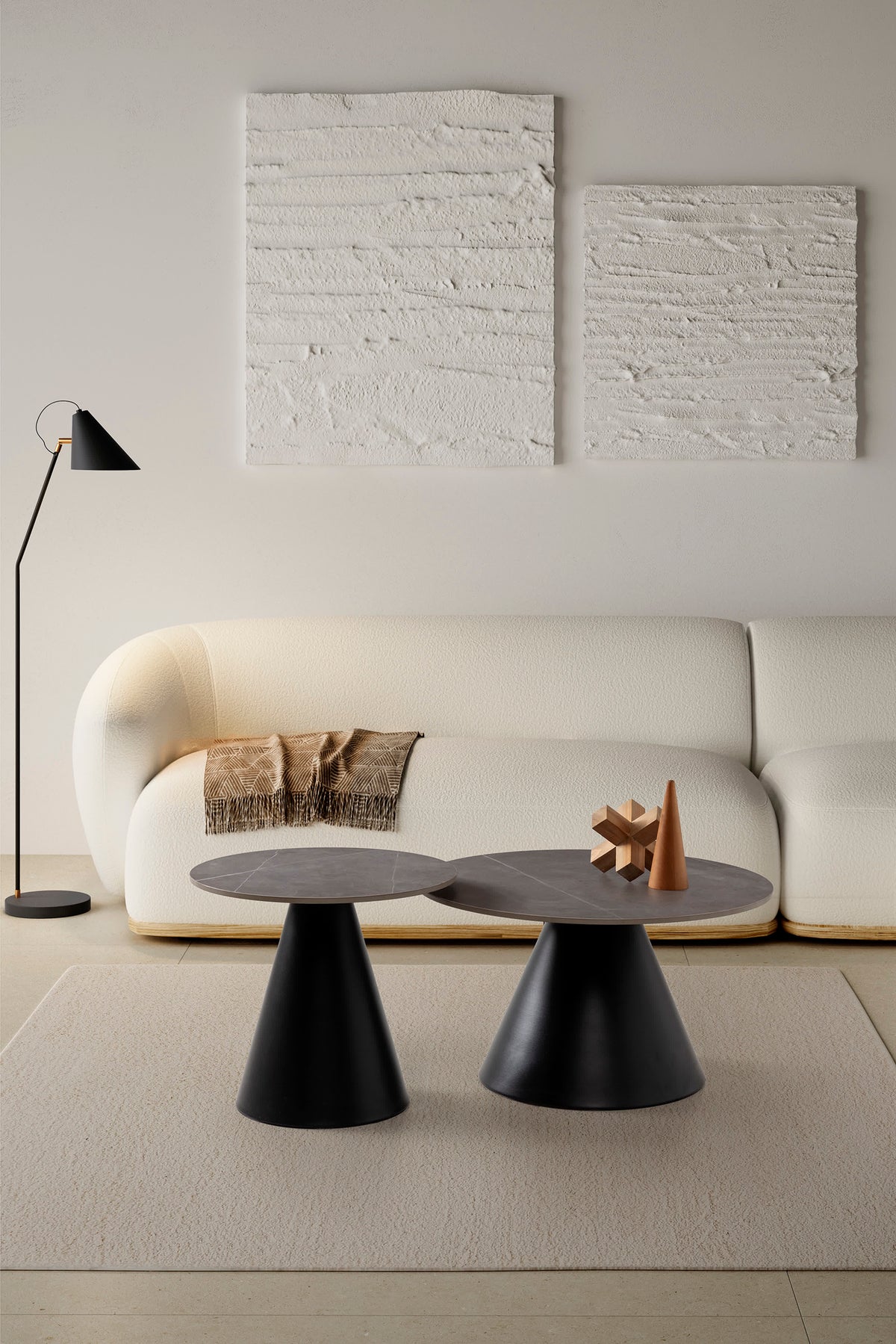 Set di 2 tavolini in pietra grigia Louna 70/50 x 40/45.5 cm