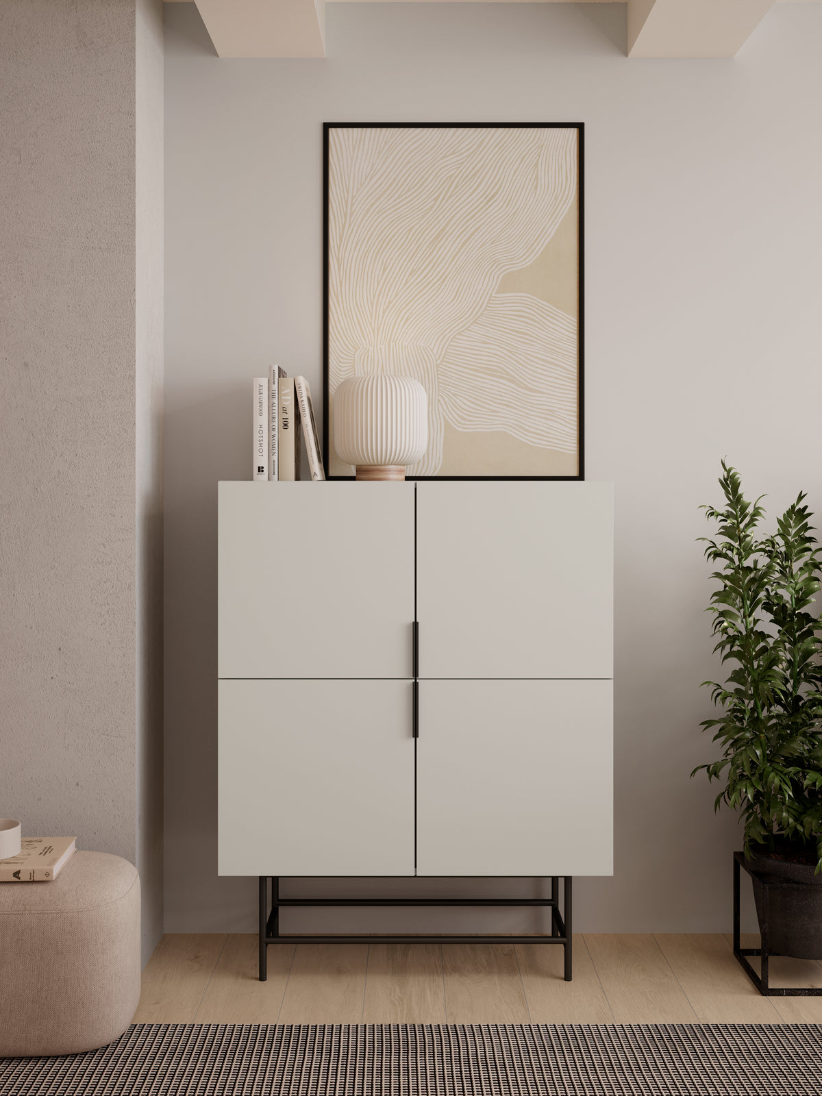 Credenza 4 ante con gamba in metallo Elide 100x128 cm