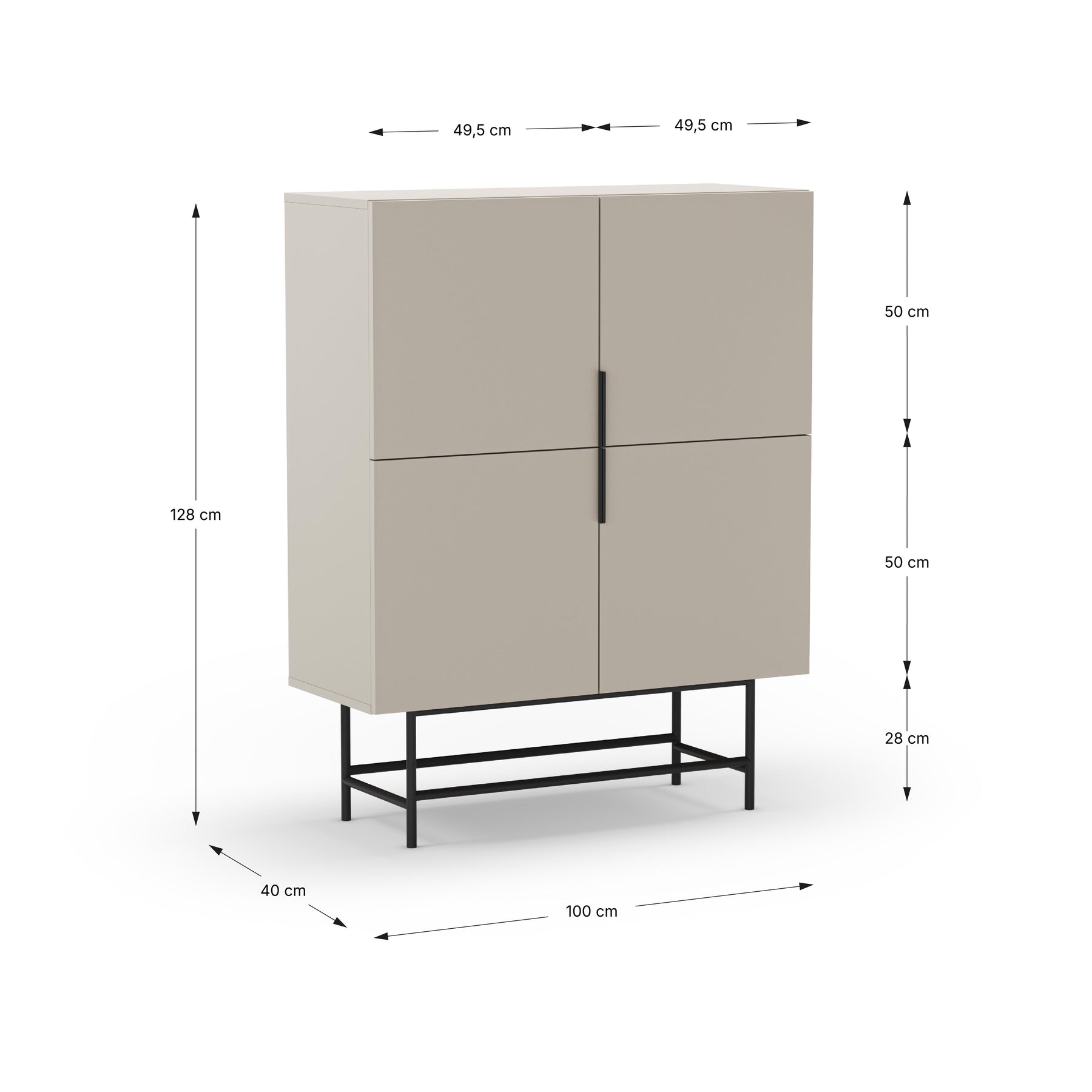 Credenza 4 ante con gamba in metallo Elide 100x128 cm