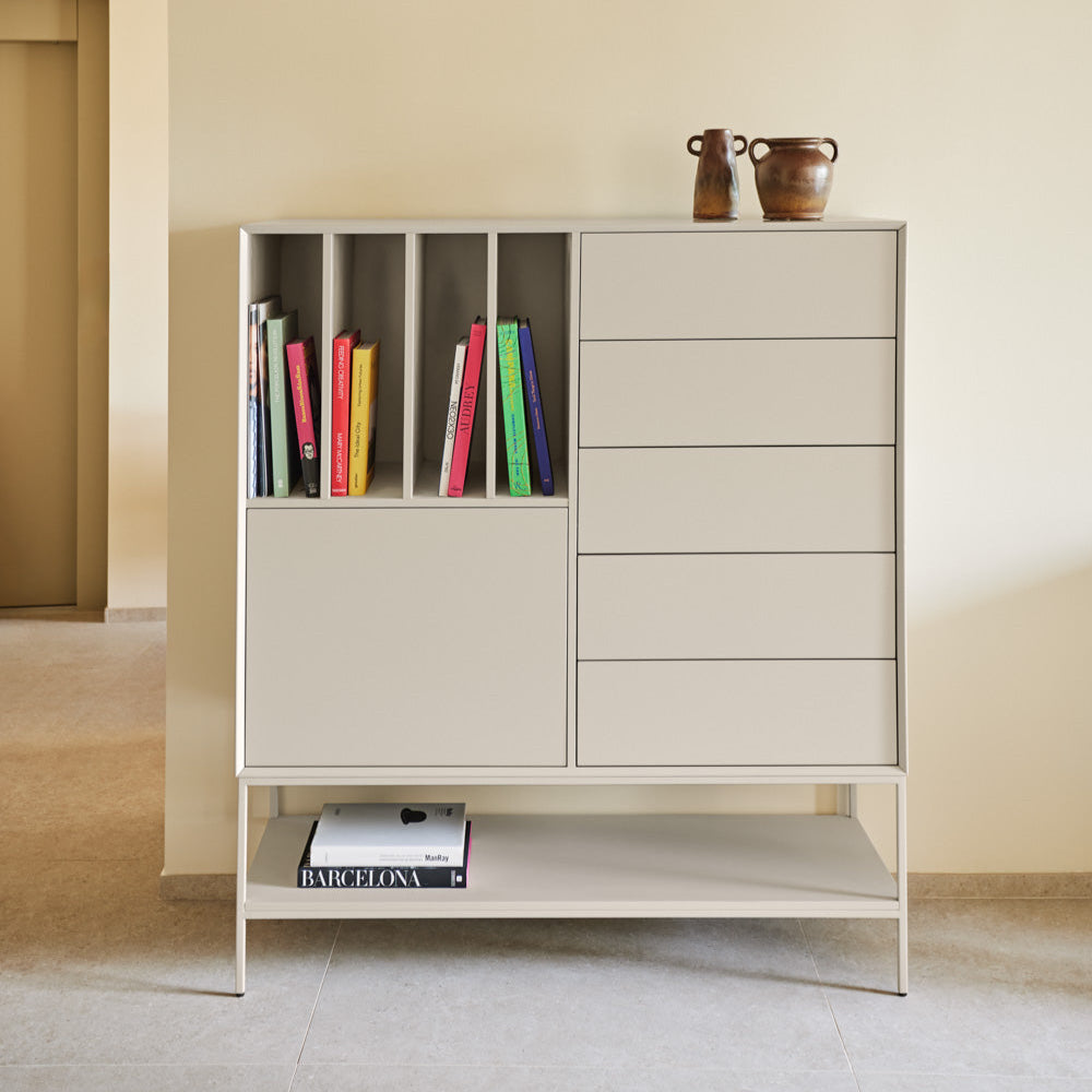 Credenza 1 anta 5 cassetti con gambe in metallo Platt 120x140 cm