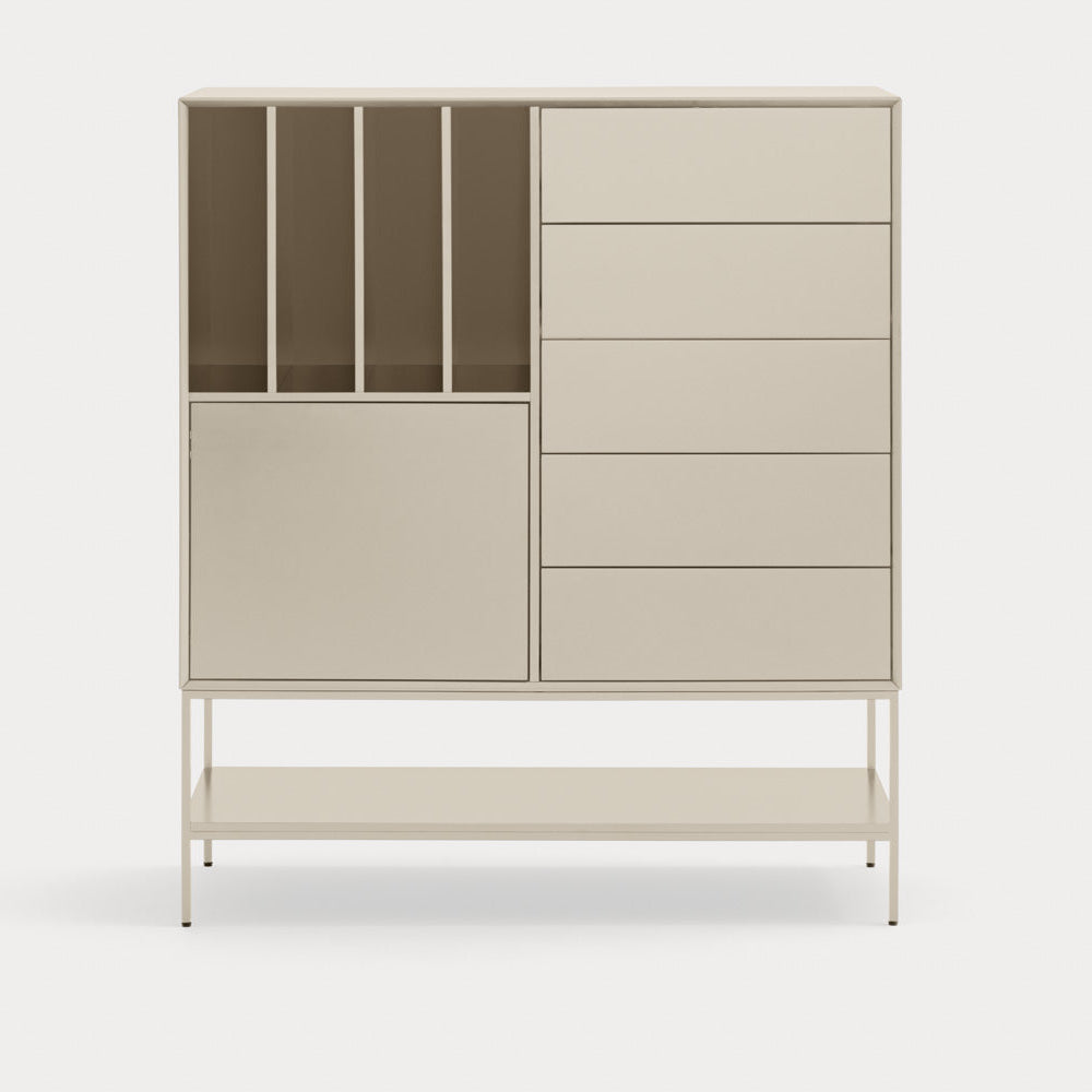 Credenza 1 anta 5 cassetti con gambe in metallo Platt 120x140 cm