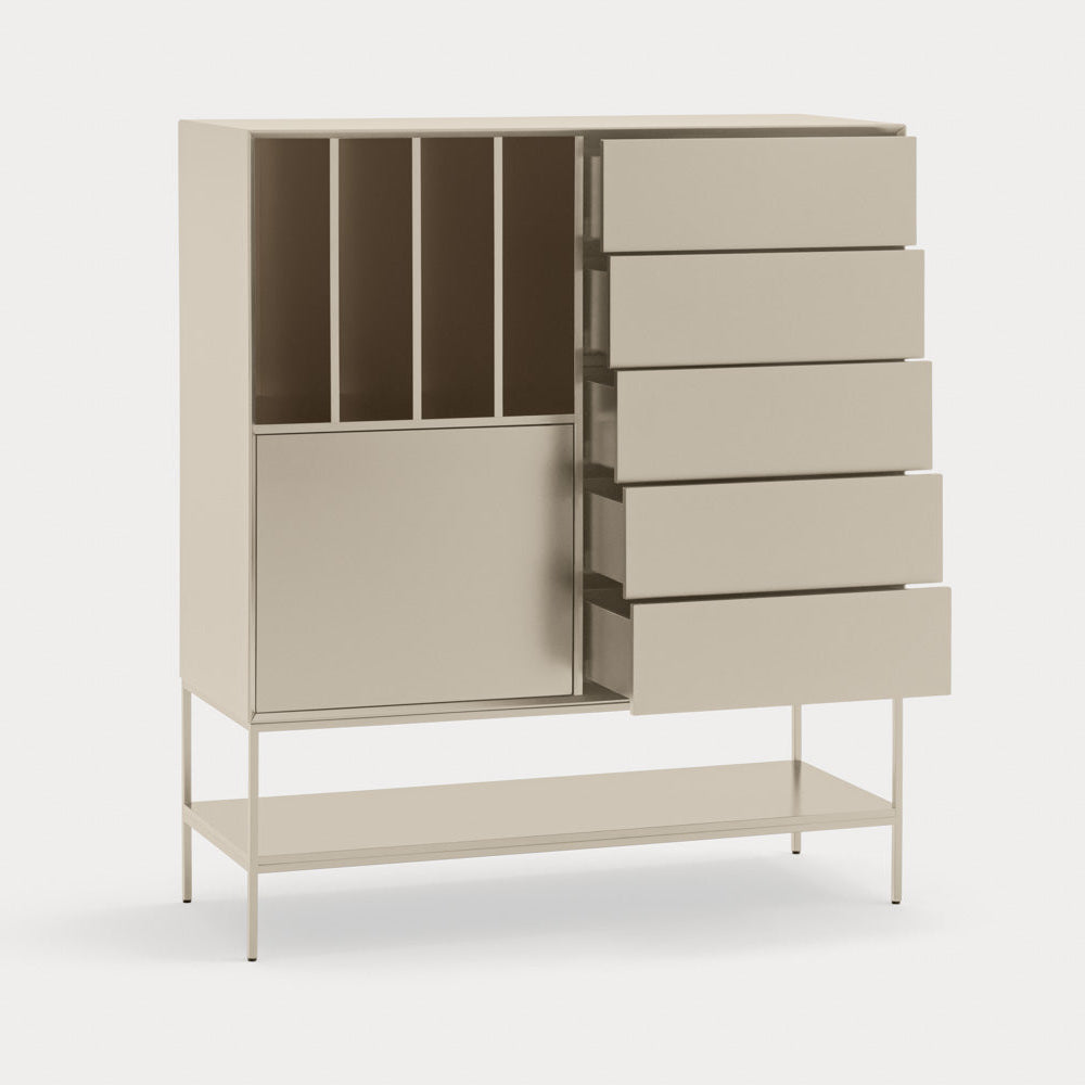 Credenza 1 anta 5 cassetti con gambe in metallo Platt 120x140 cm