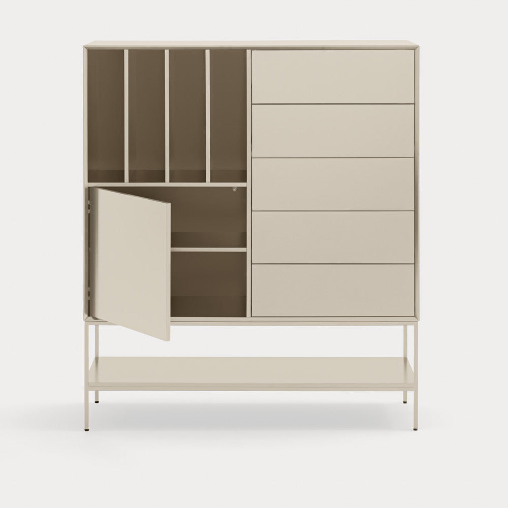Credenza 1 anta 5 cassetti con gambe in metallo Platt 120x140 cm